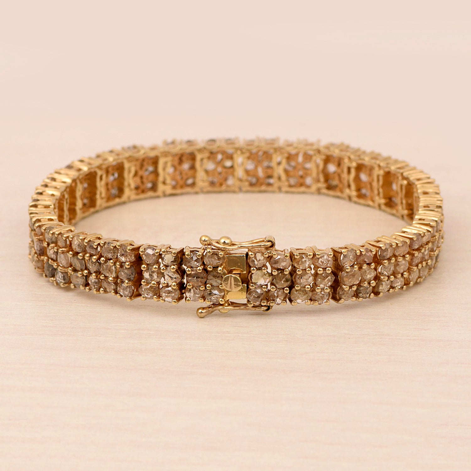 12.5 Cts Rose Cut Champagne Diamond Tennis Bracelet in 925 Sterling Silver & Gold Plated