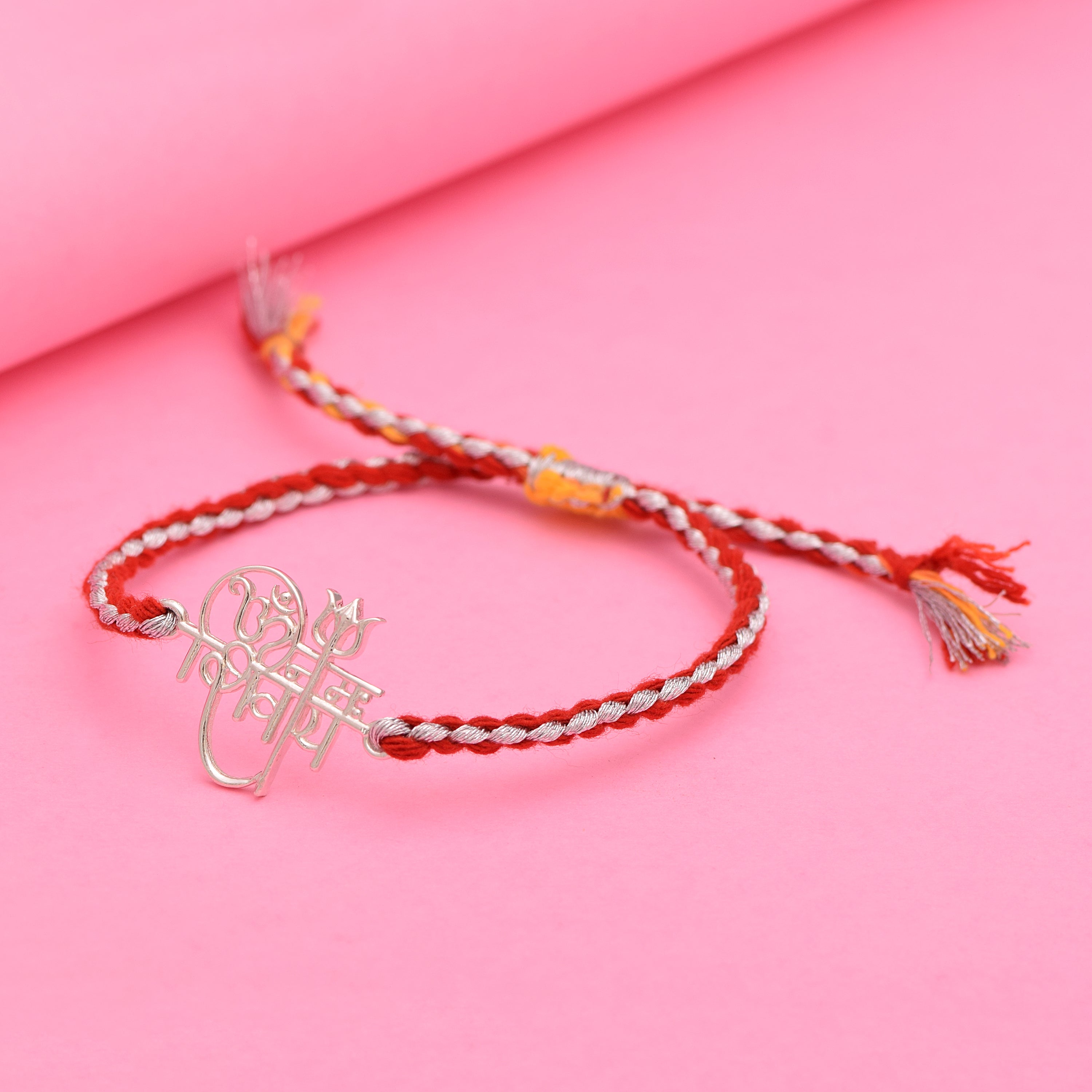 Shiva Trishul & Damru Motif Rakhi Bracelet - Sterling Silver