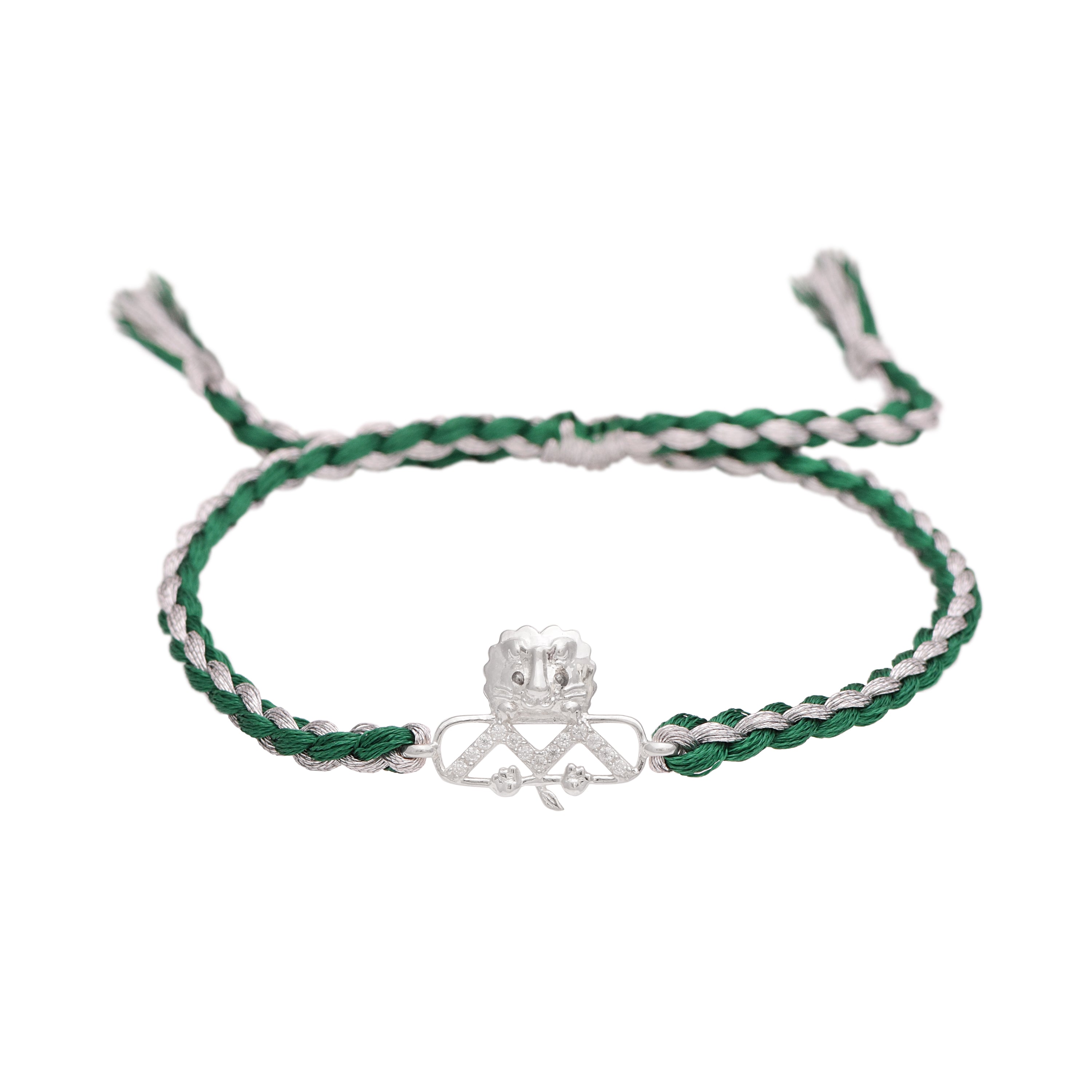 Bold Lion Face Charm Rakhi Bracelet - Sterling Silver