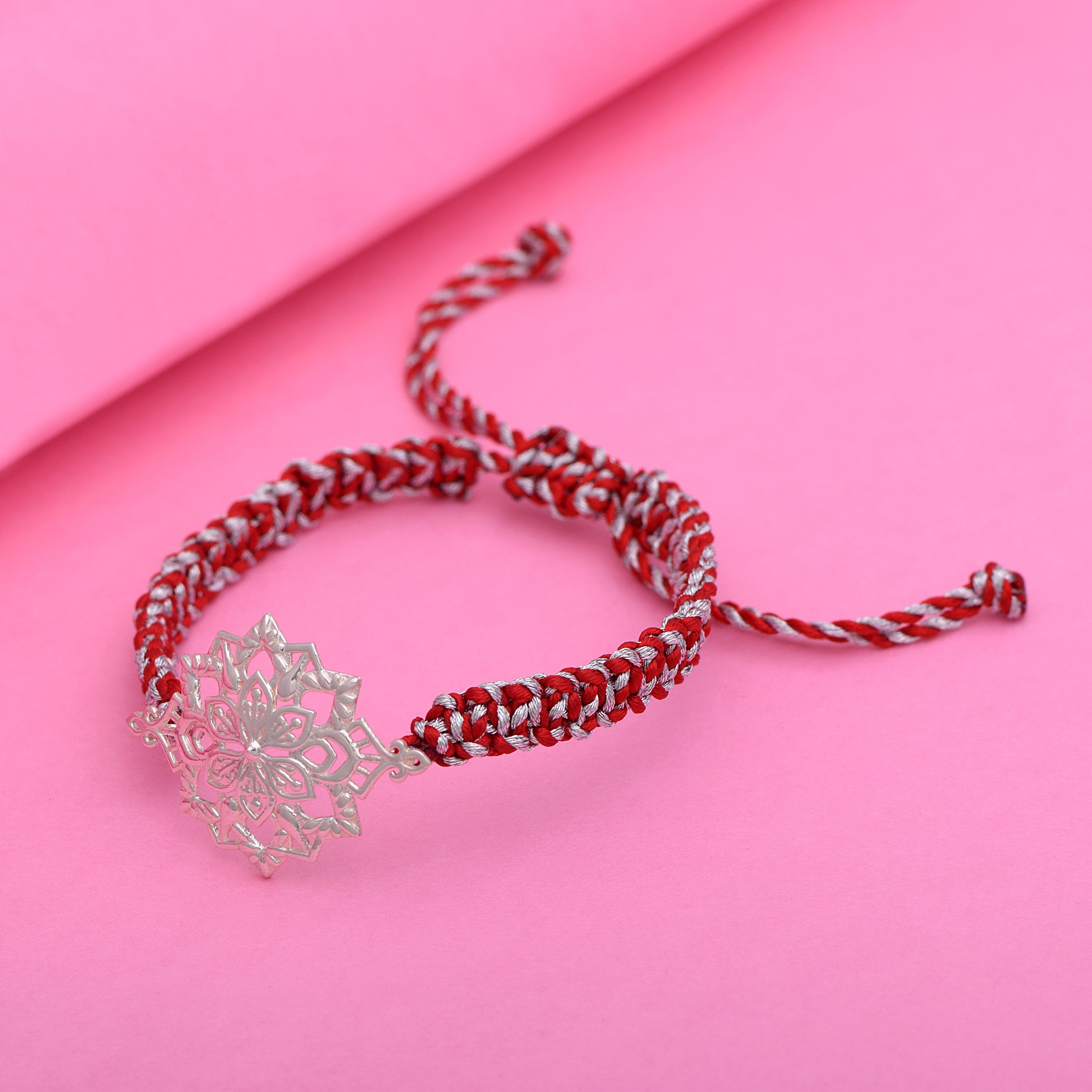 Mandala intricate Floral Design Rakhi Bracelet - Sterling Silver