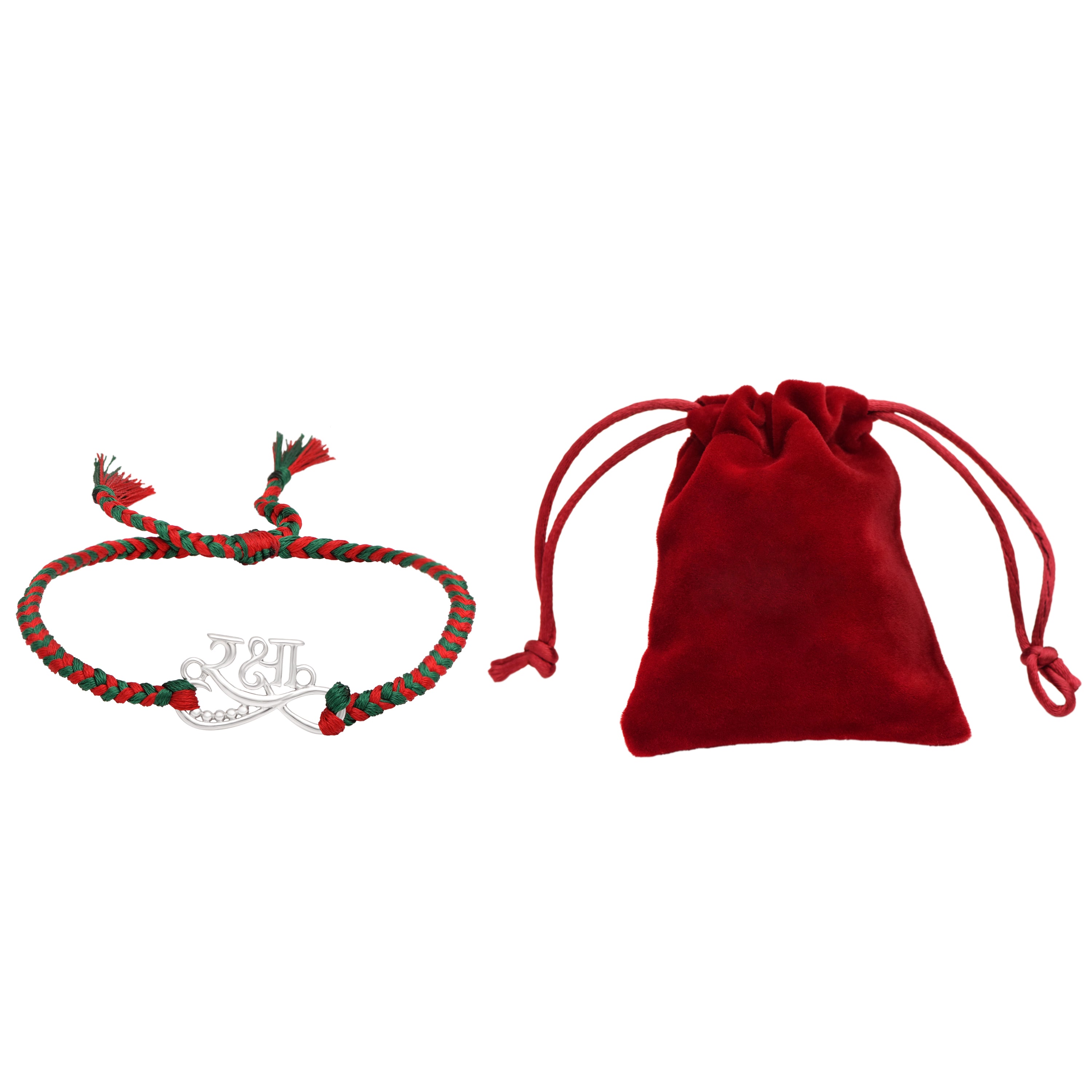 Raksha Red & Green Thread Rakhi Bracelet - Sterling Silver