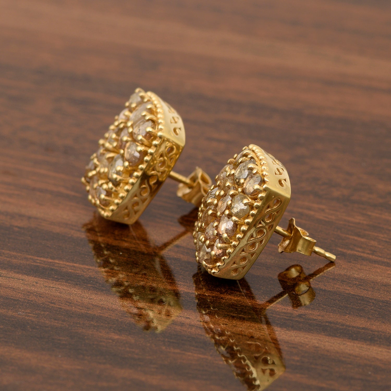 5.00 Ctw Rose Cut Champagne Diamond Octagon Shape Women Cluster Earrings