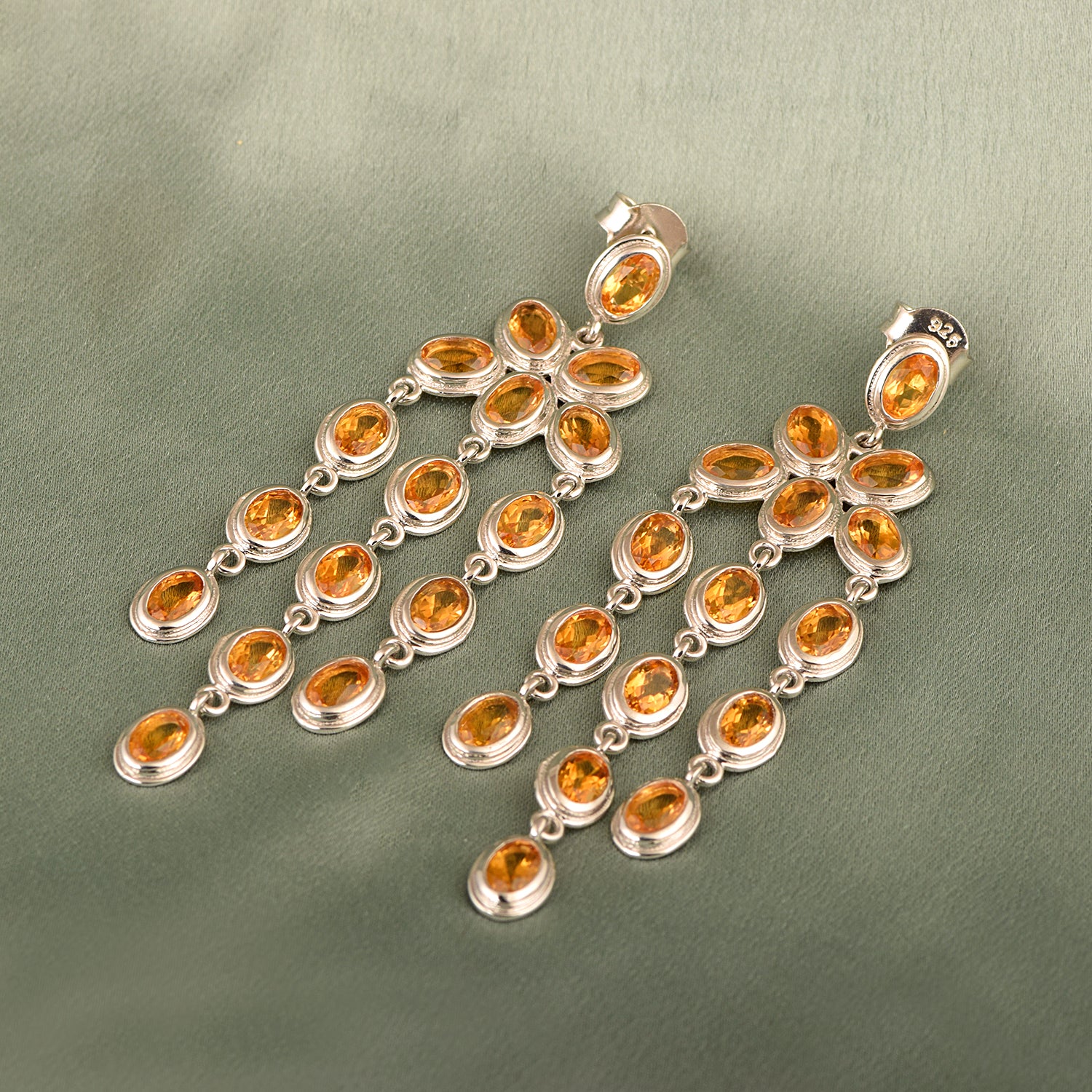 Oval Shape Gemstones- Chandelier Dangle Earrings - Kimaya INC