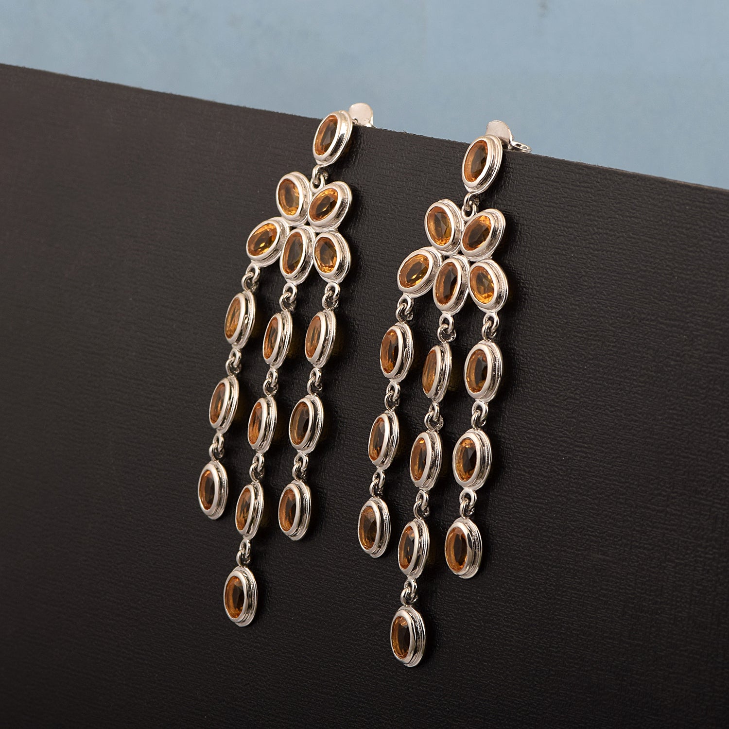 Oval Shape Gemstones- Chandelier Dangle Earrings - Kimaya INC