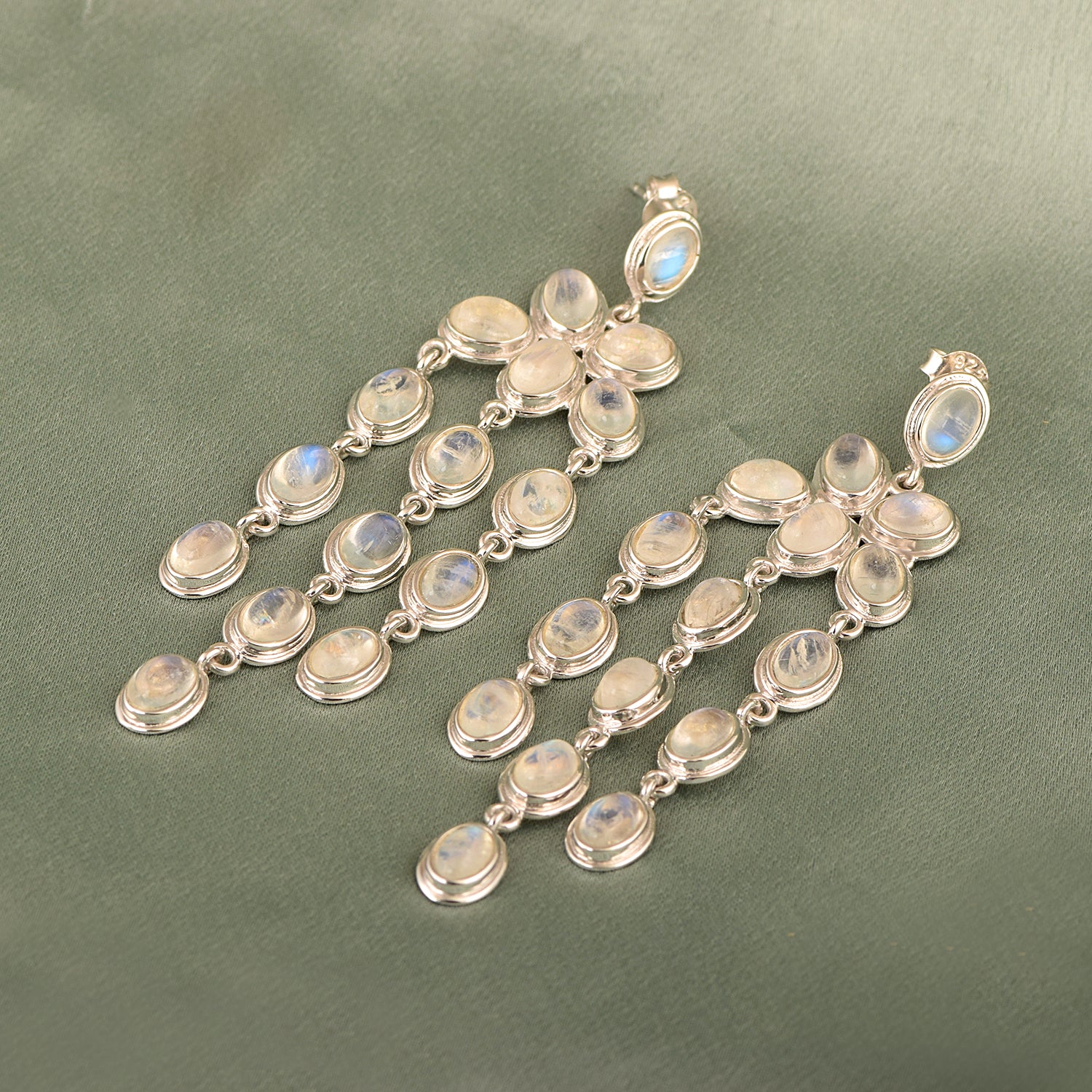 Oval Shape Gemstones- Chandelier Dangle Earrings - Kimaya INC