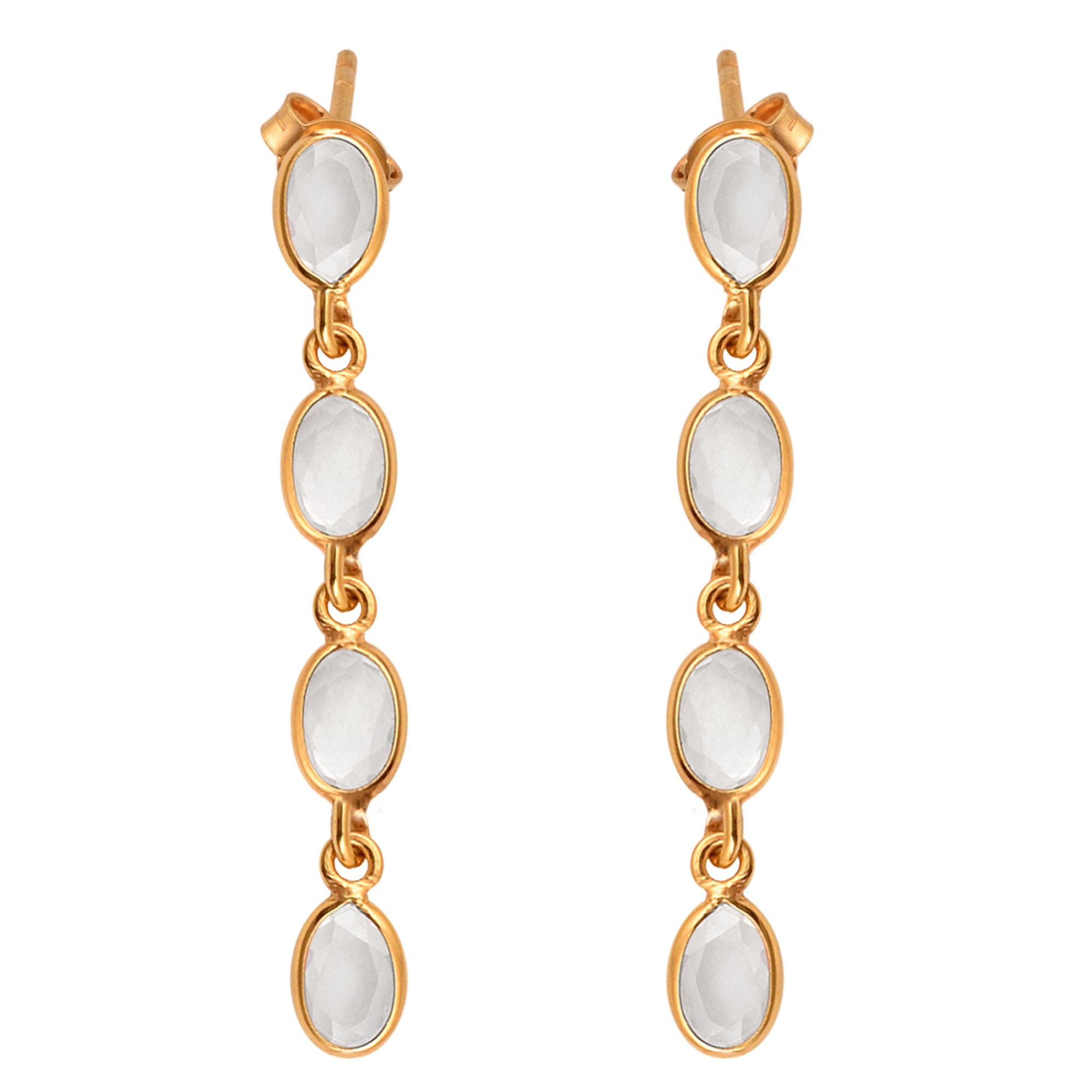 Oval Cut Cubic Zirconia Bezel Drop Dangle Earrings - Kimaya INC