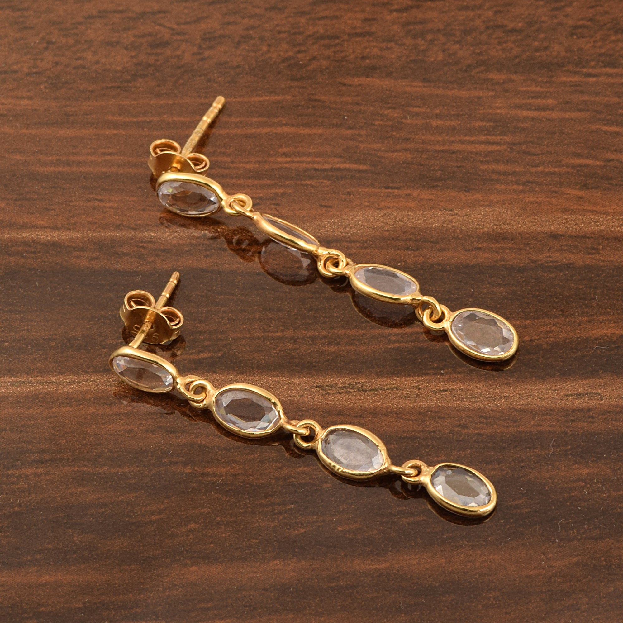 Oval Cut Cubic Zirconia Bezel Drop Dangle Earrings - Kimaya INC