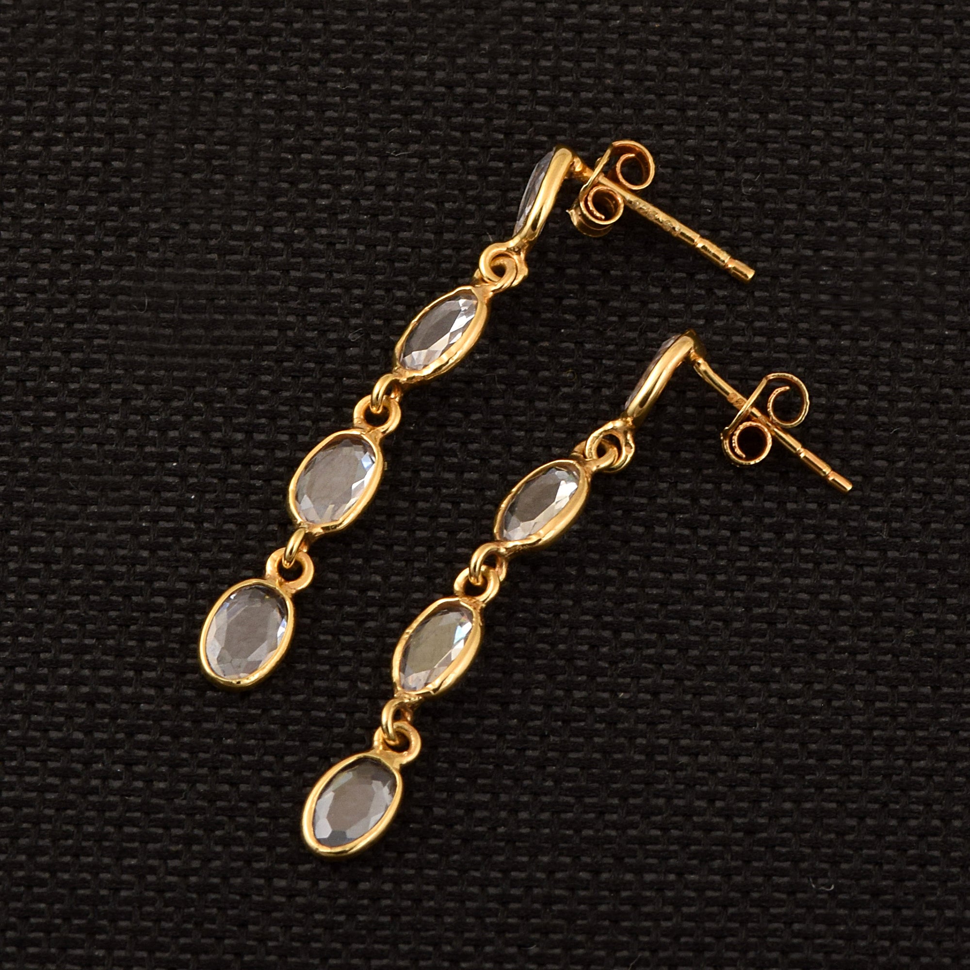 Oval Cut Cubic Zirconia Bezel Drop Dangle Earrings - Kimaya INC