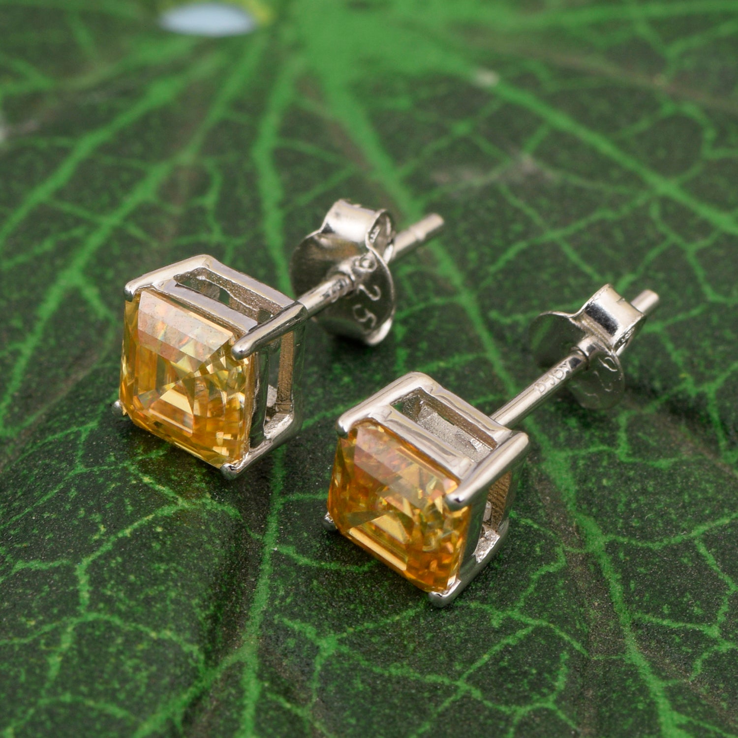 Princess Cut 7mm Champagne Moissanite Stud Earring