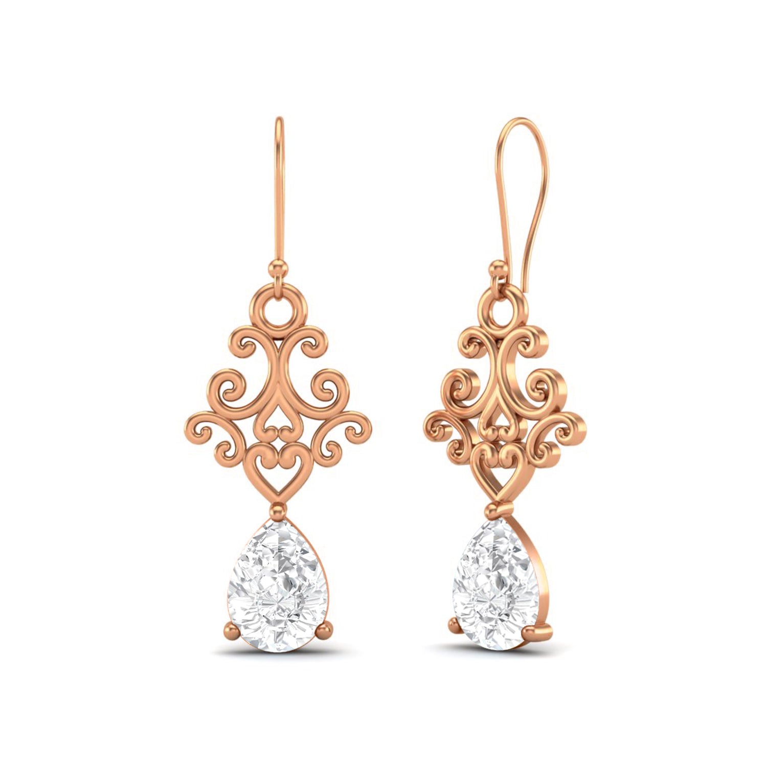 Moissanite Scroll Filigree Drop Earrings – Sterling Silver