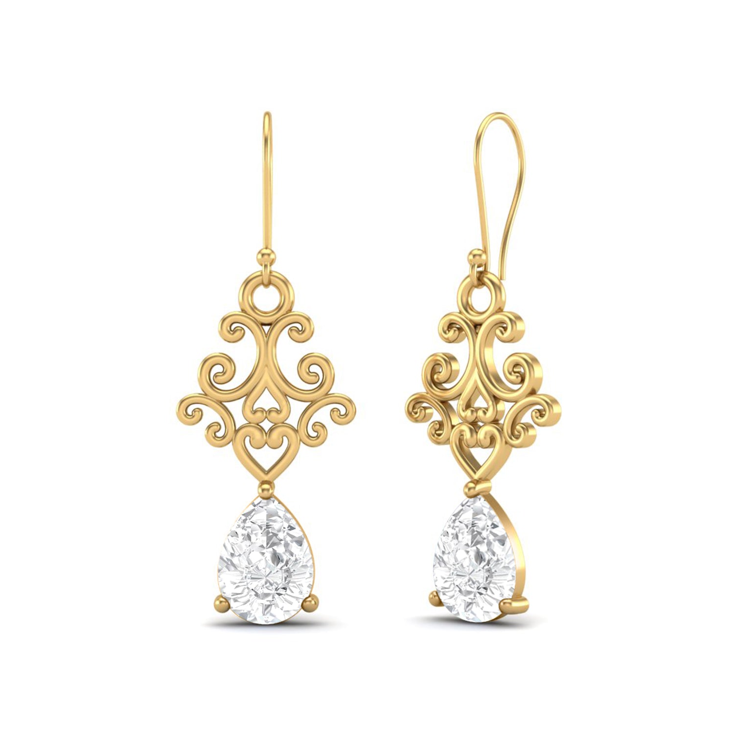 Moissanite Scroll Filigree Drop Earrings – Sterling Silver