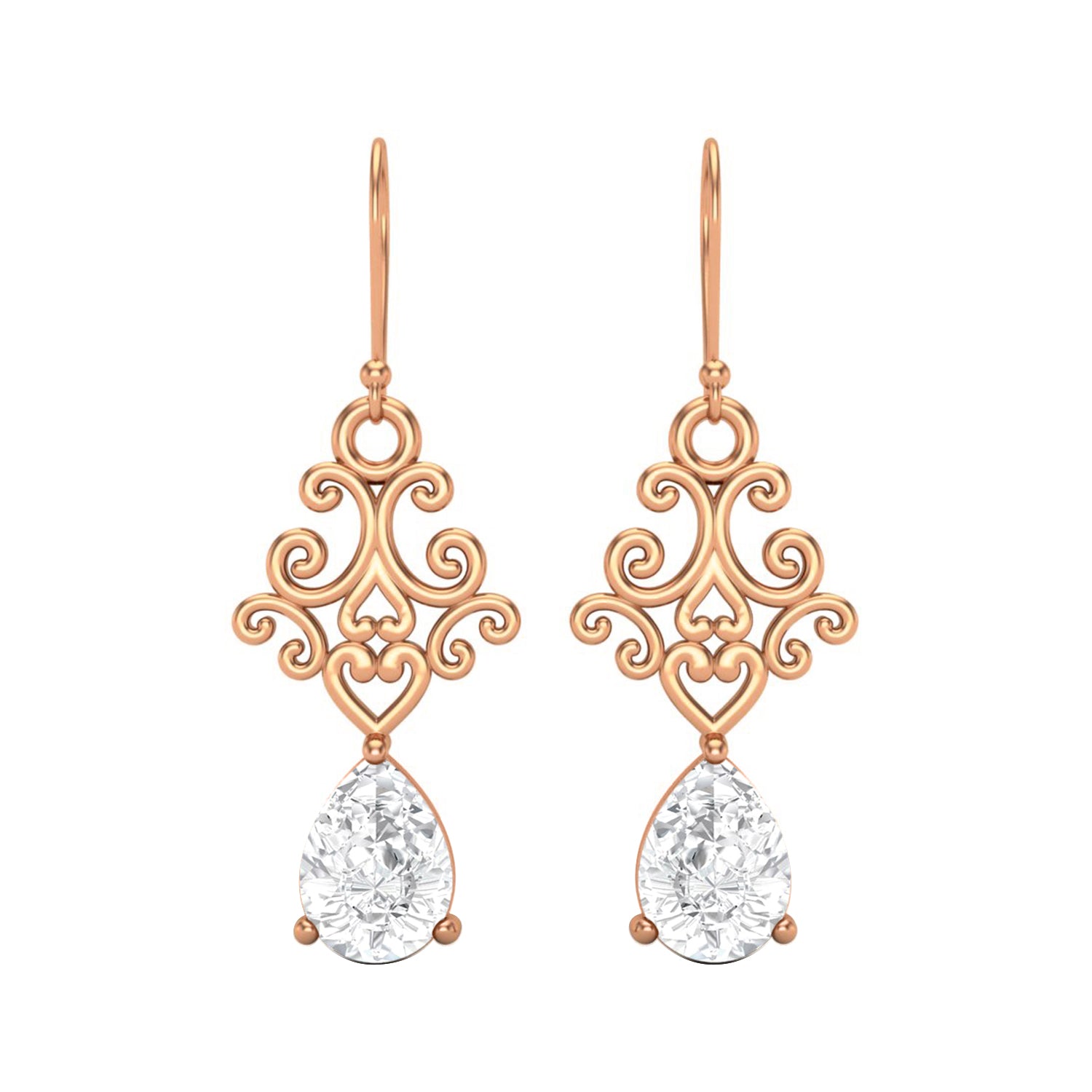 Moissanite Scroll Filigree Drop Earrings – Sterling Silver
