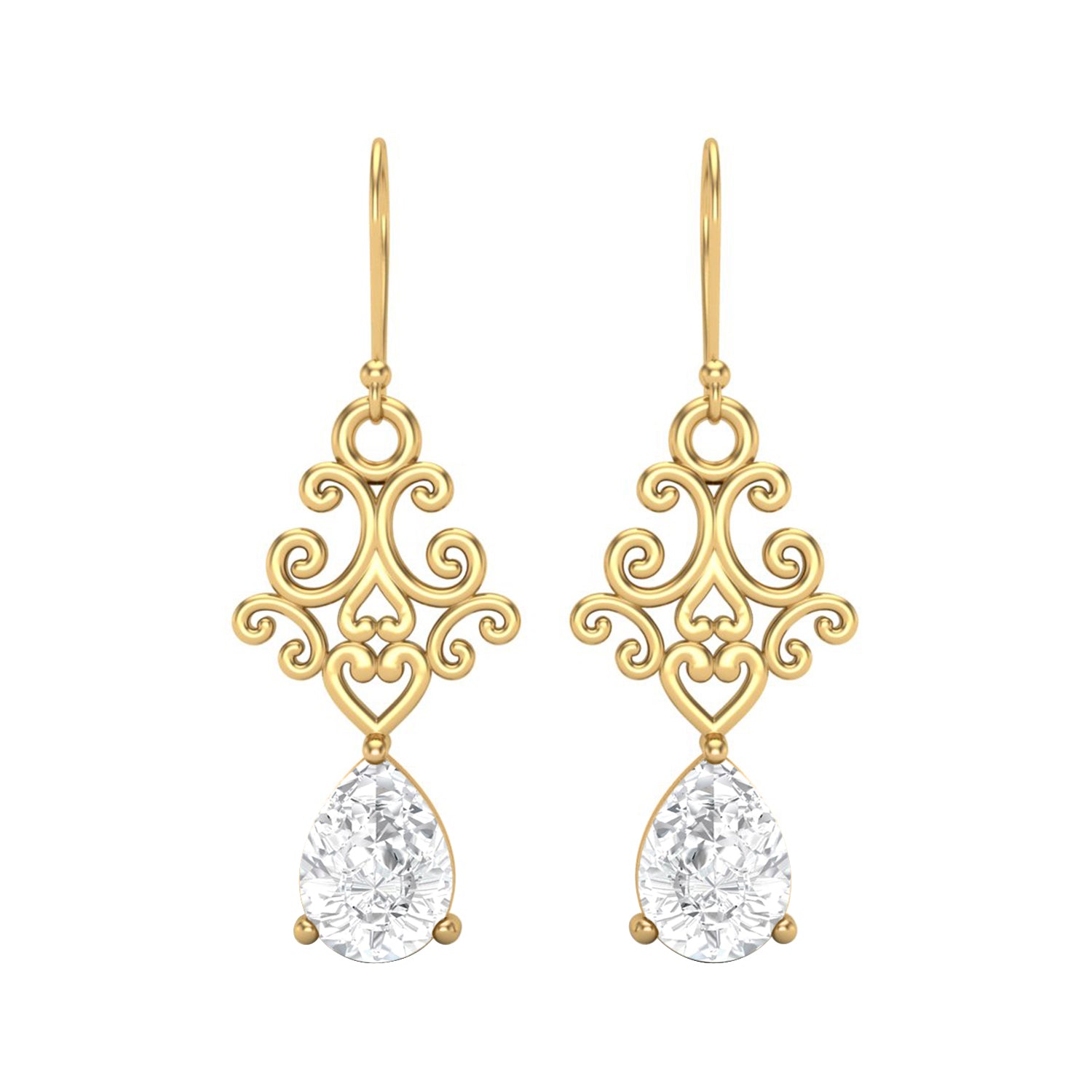 Moissanite Scroll Filigree Drop Earrings – Sterling Silver