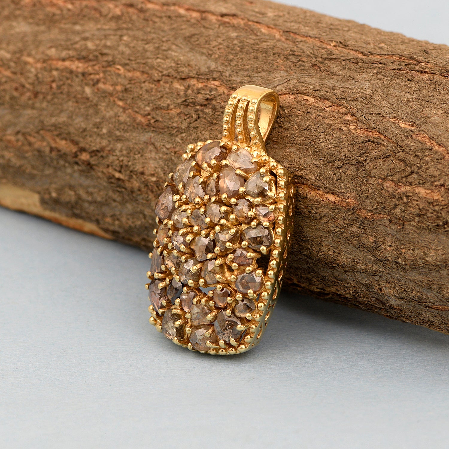 5.00 Ctw Rose Cut Champagne Diamond Octagon Cluster Engagement Pendant