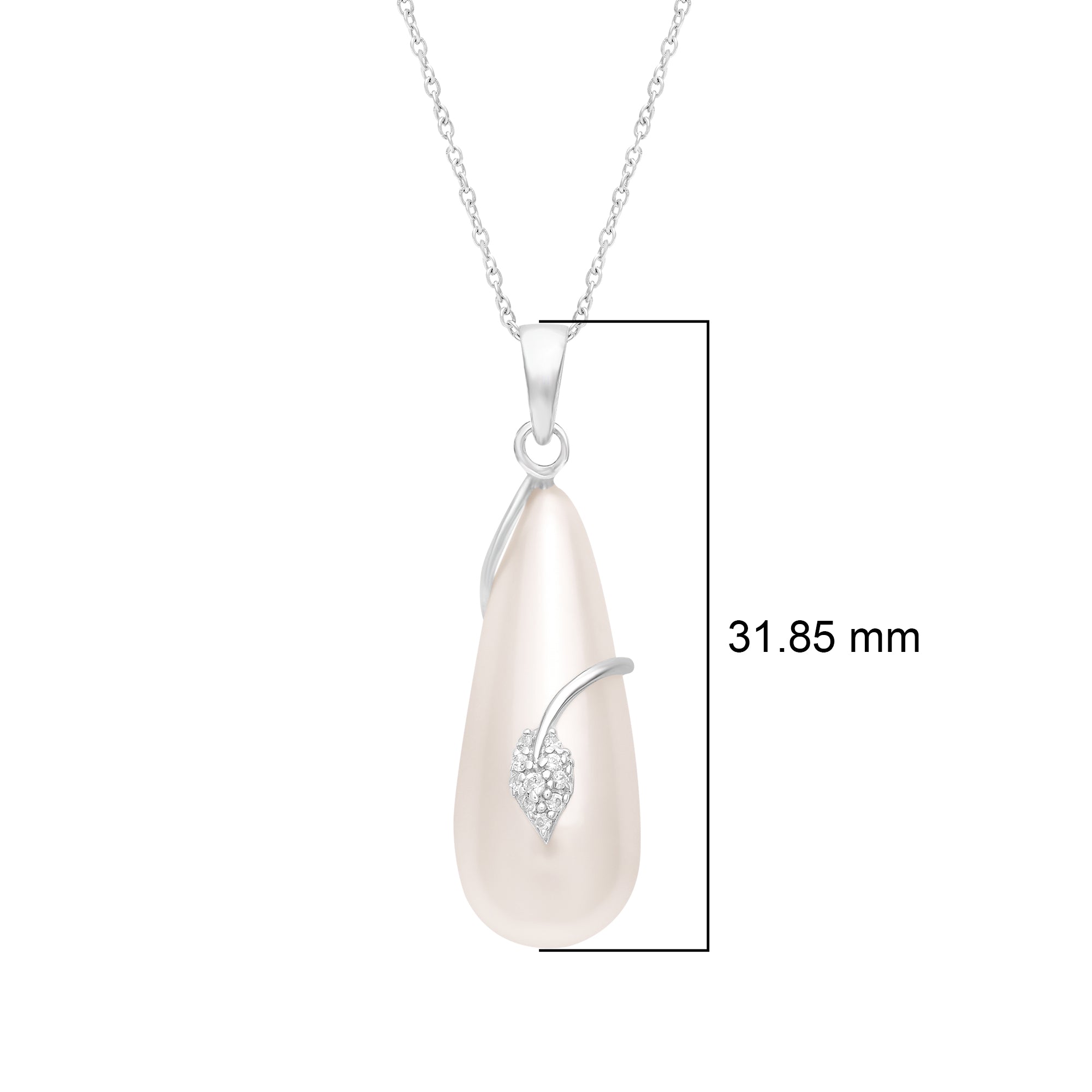 Pearl Teardrop Leaf Accent Necklace – Sterling Silver