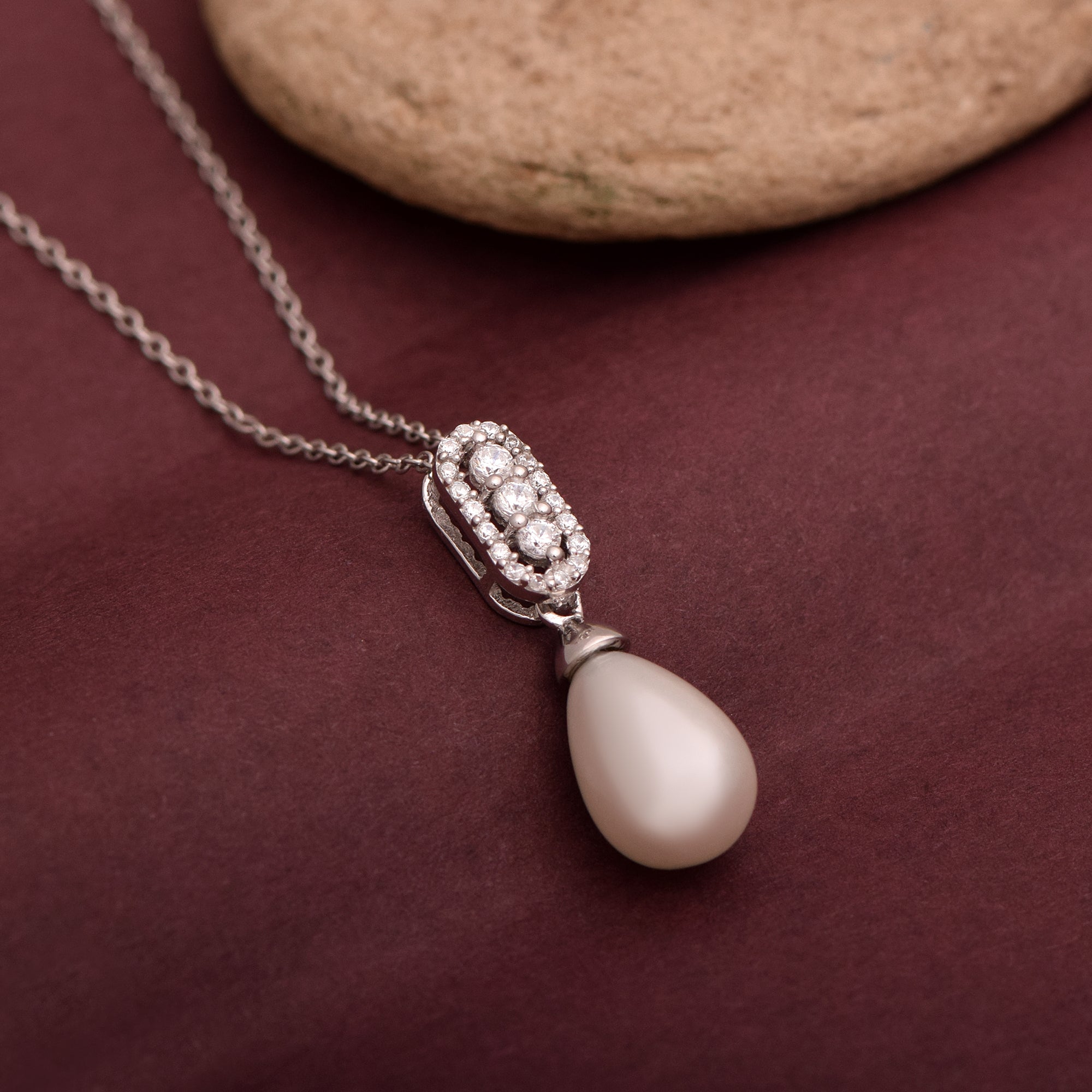 Pearl Drop Elegant Bail Necklace – Sterling Silver