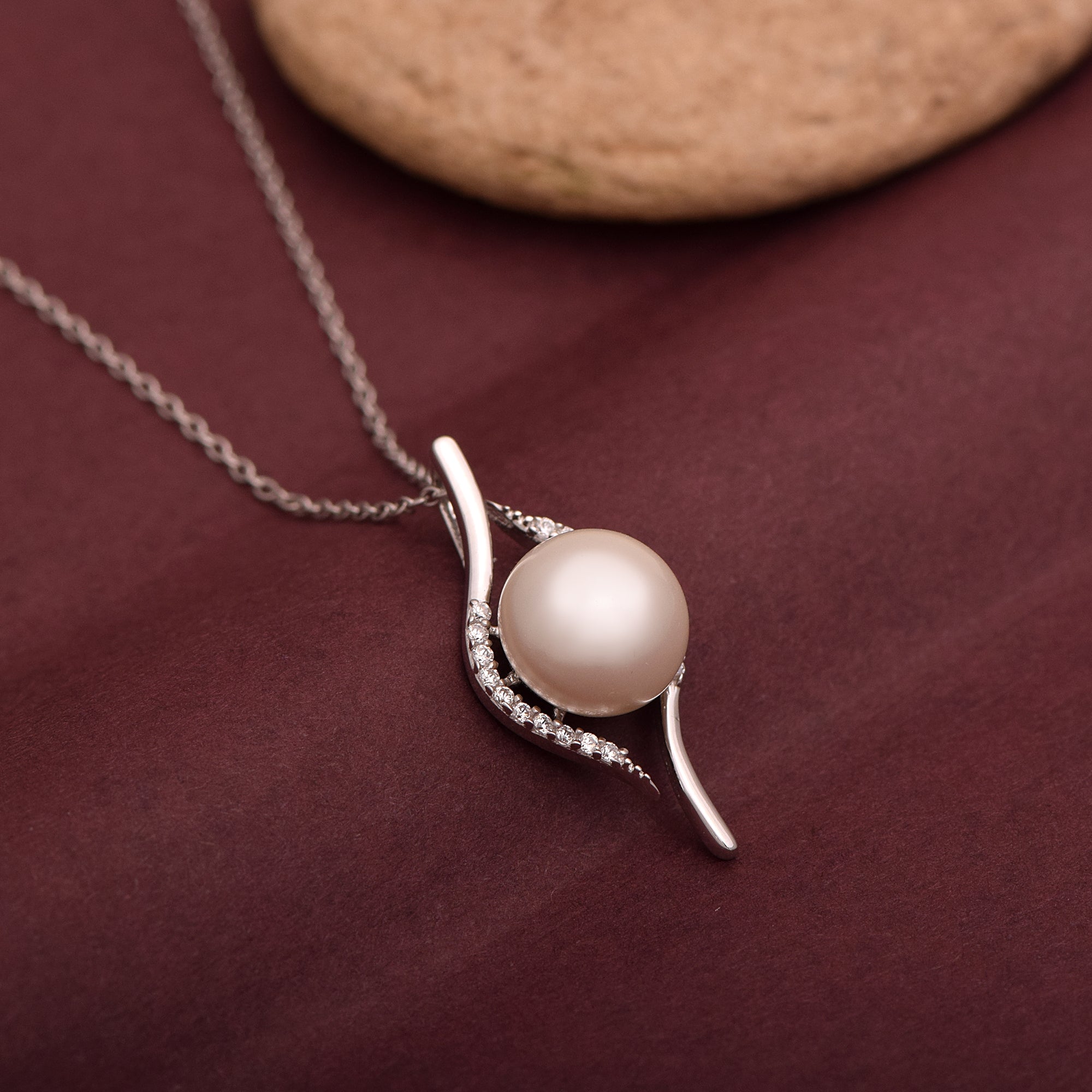 Pearl Modern Wave Necklace – Sterling Silver