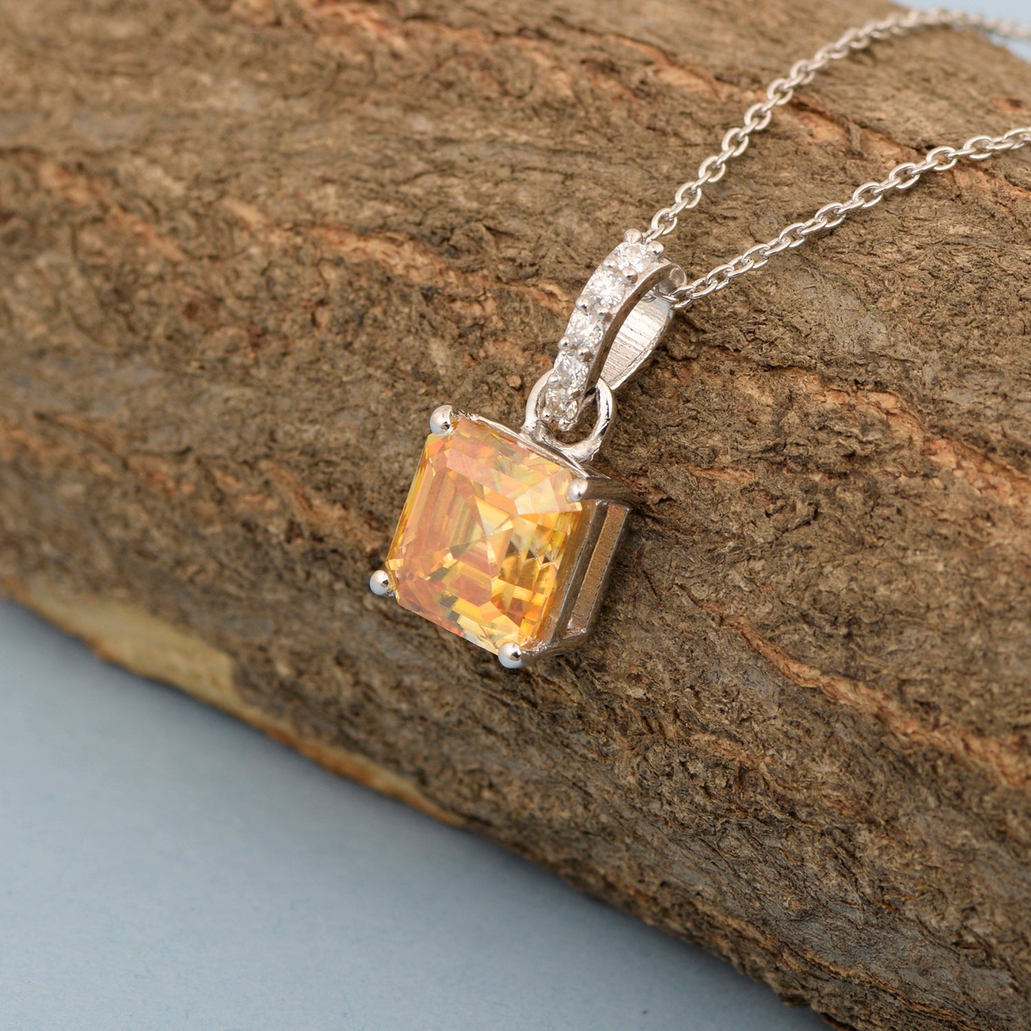 Princess Cut 7mm Champagne Moissanite Solitaire Pendant Necklace