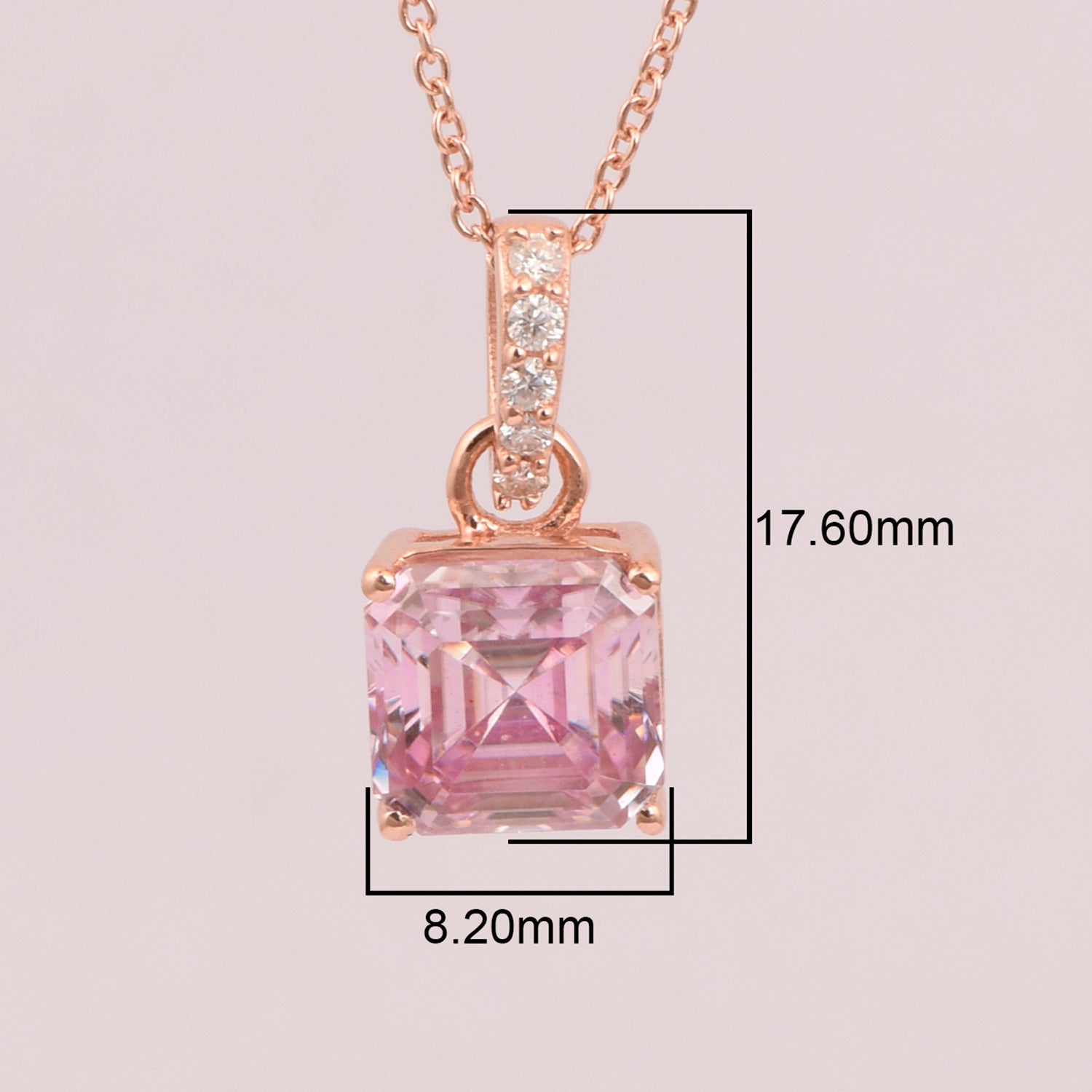 Princess Cut 7mm Pink Moissanite Solitaire Pendant Necklace