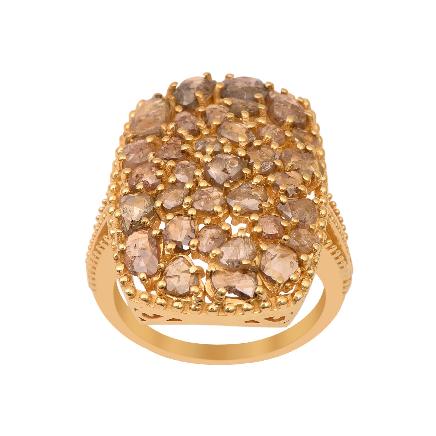 3.30 Ctw Rose Cut Champagne Diamond 925 Sterling Silver Octagon Shape Cluster Ring