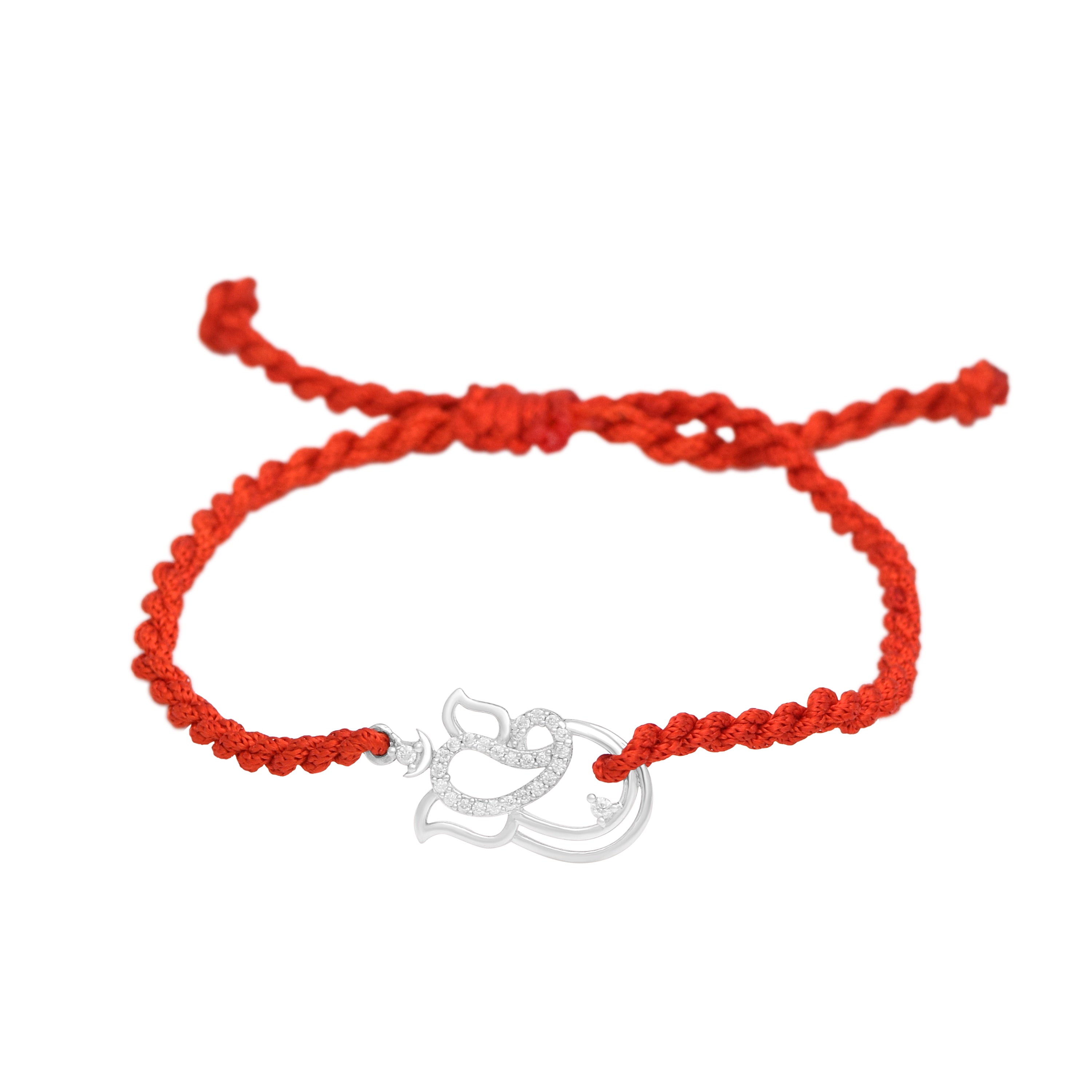 Diamond-Cut Ganesh Charm Rakhi Bracelet - Sterling Silver