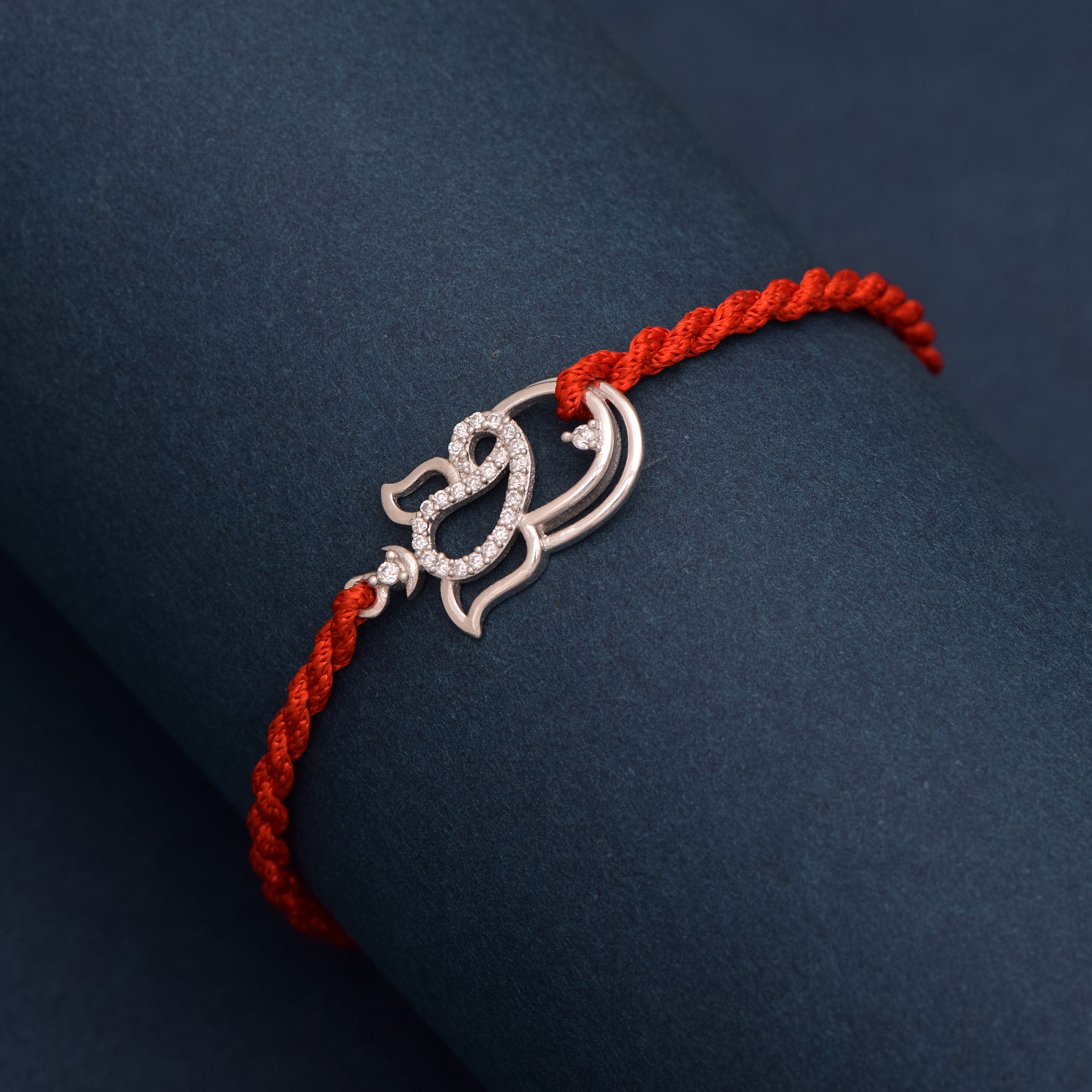 Diamond-Cut Ganesh Charm Rakhi Bracelet - Sterling Silver