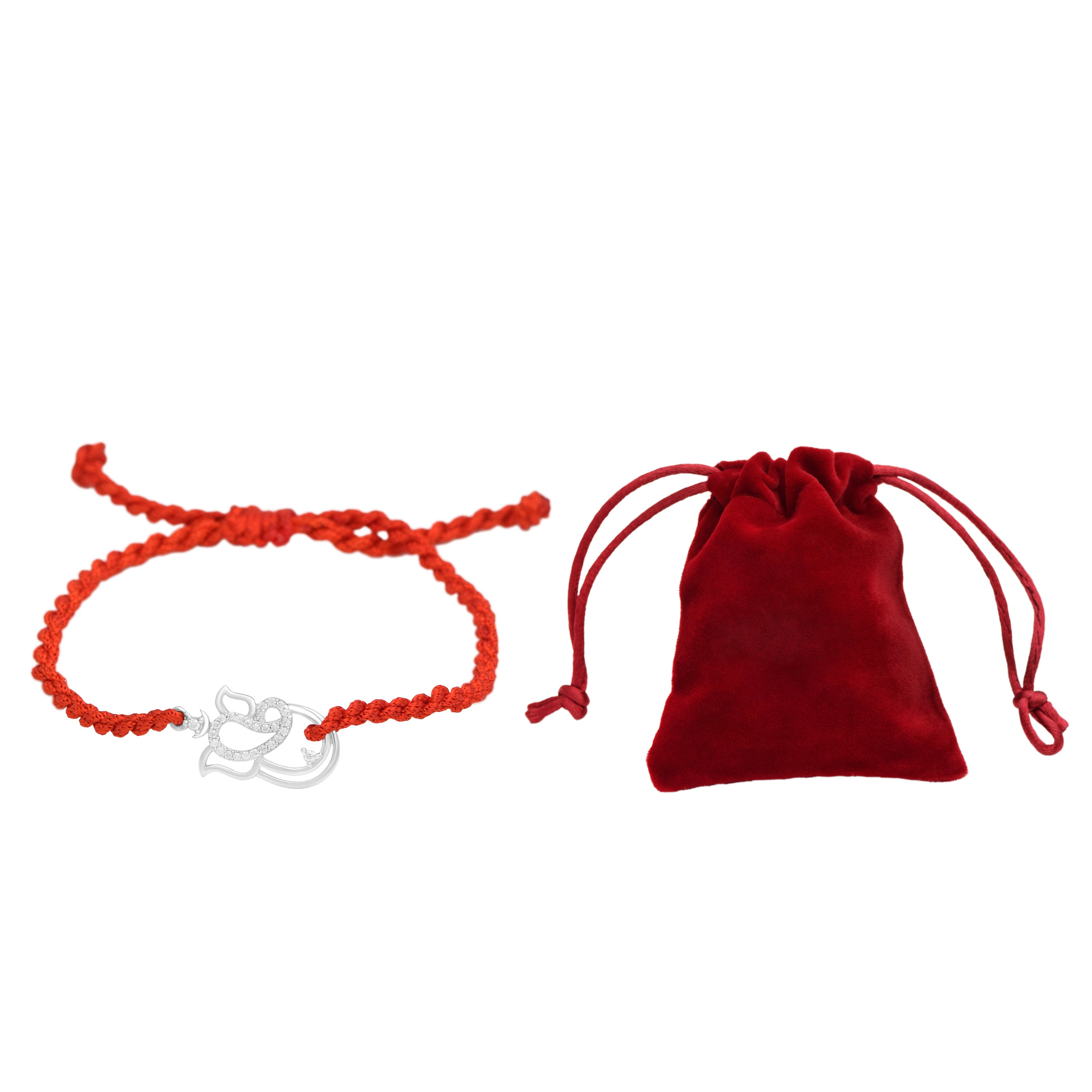 Diamond-Cut Ganesh Charm Rakhi Bracelet - Sterling Silver