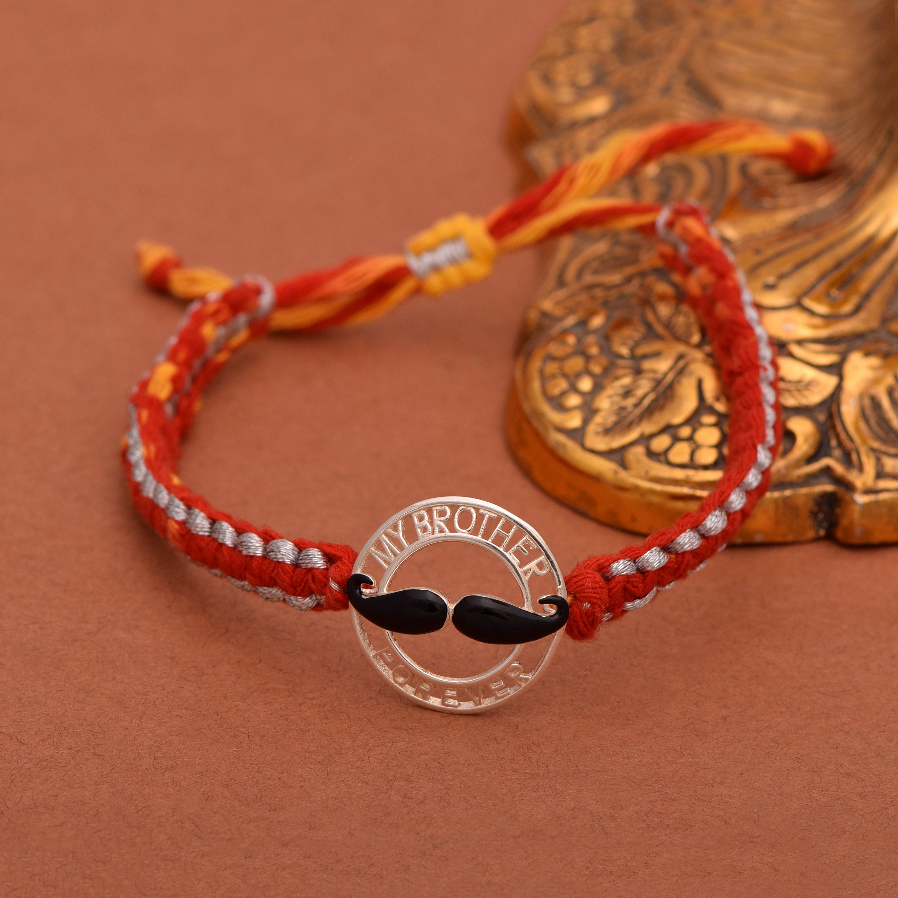 “My Brother Forever” Mustache Charm Rakhi Bracelet - Sterling Silver