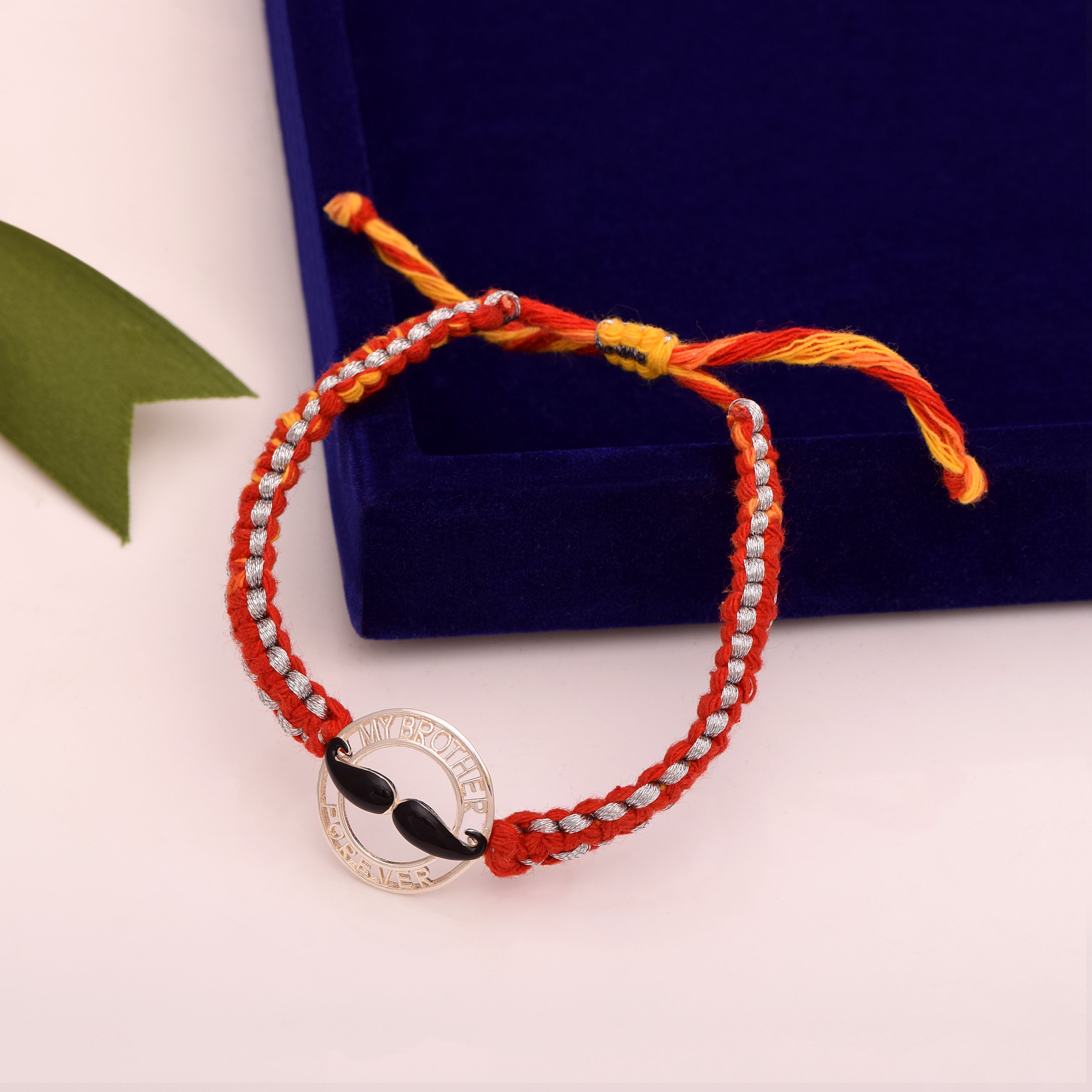 “My Brother Forever” Mustache Charm Rakhi Bracelet - Sterling Silver
