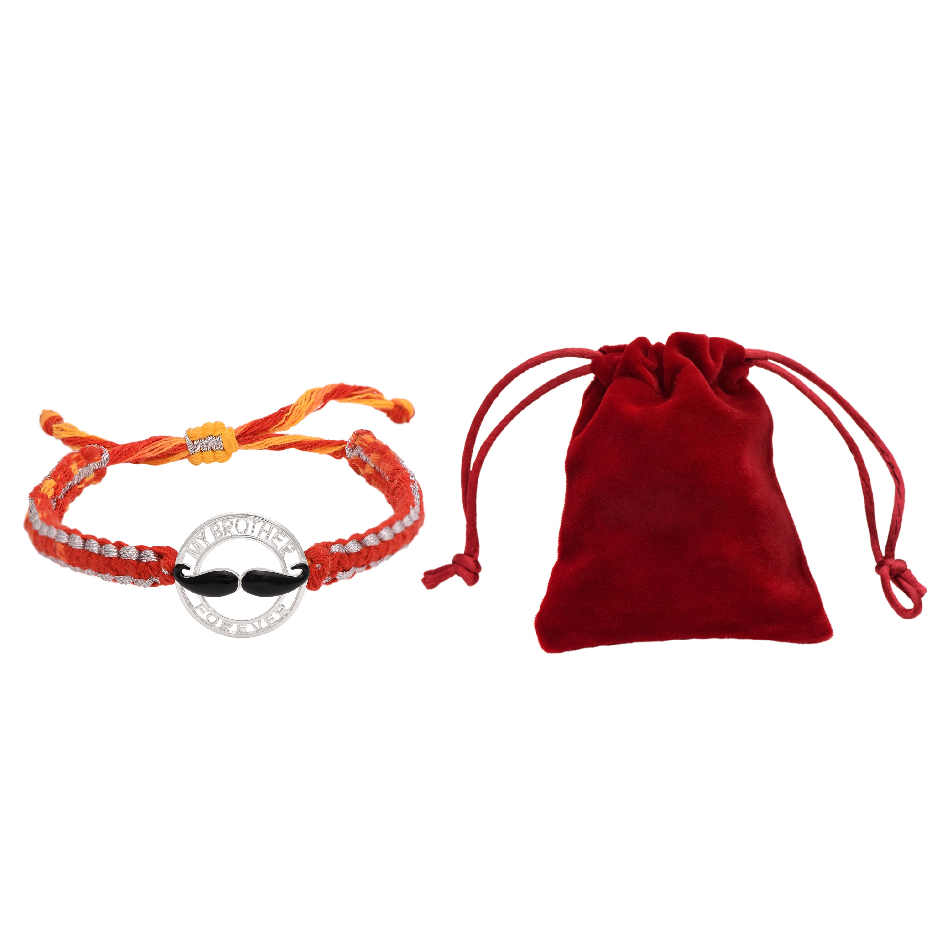 “My Brother Forever” Mustache Charm Rakhi Bracelet - Sterling Silver
