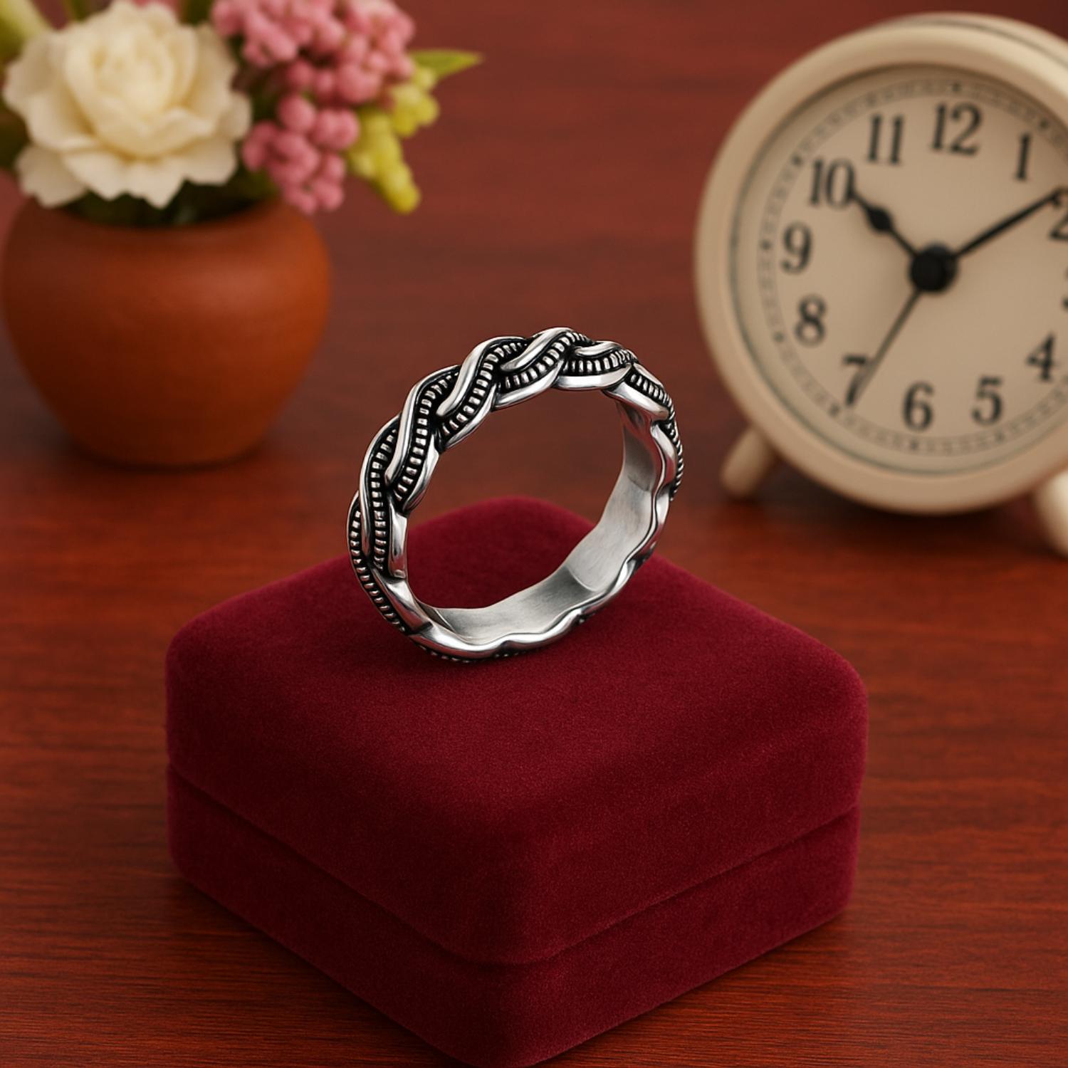 Oxidized Braided Pattern Band Ring-Sterling Silver