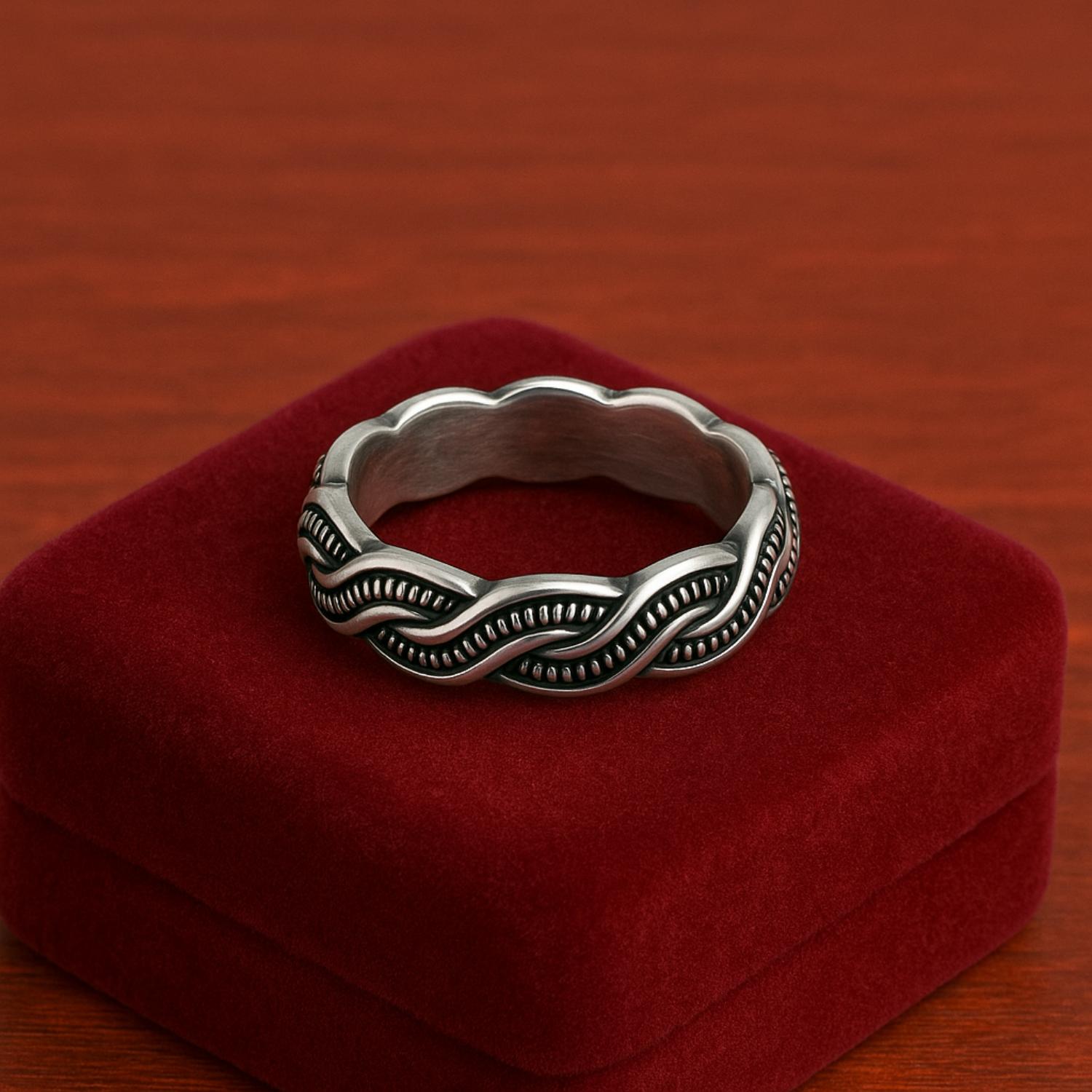 Oxidized Braided Pattern Band Ring-Sterling Silver