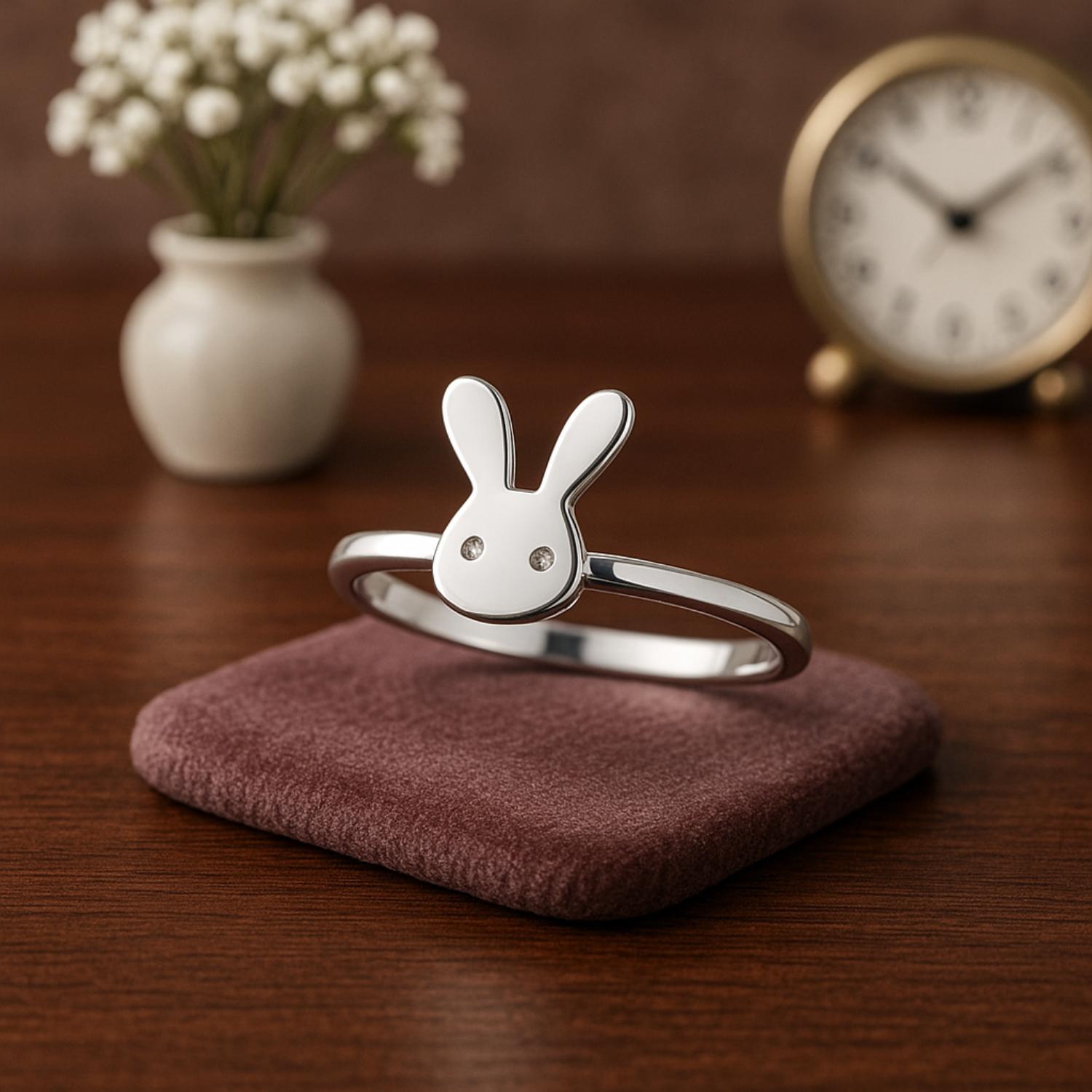 Cute Bunny Face Women’s Ring – Sterling Silver