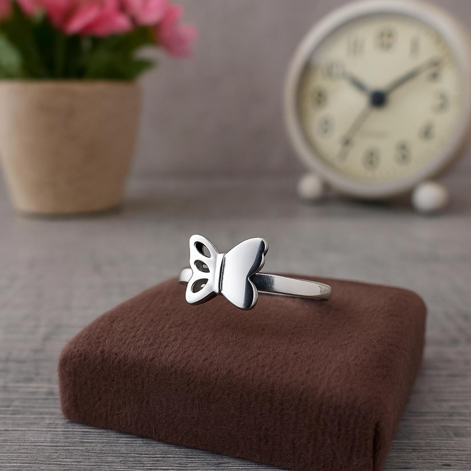 Minimalist Nature-Inspired Butterfly Design Ring – Sterling Silver