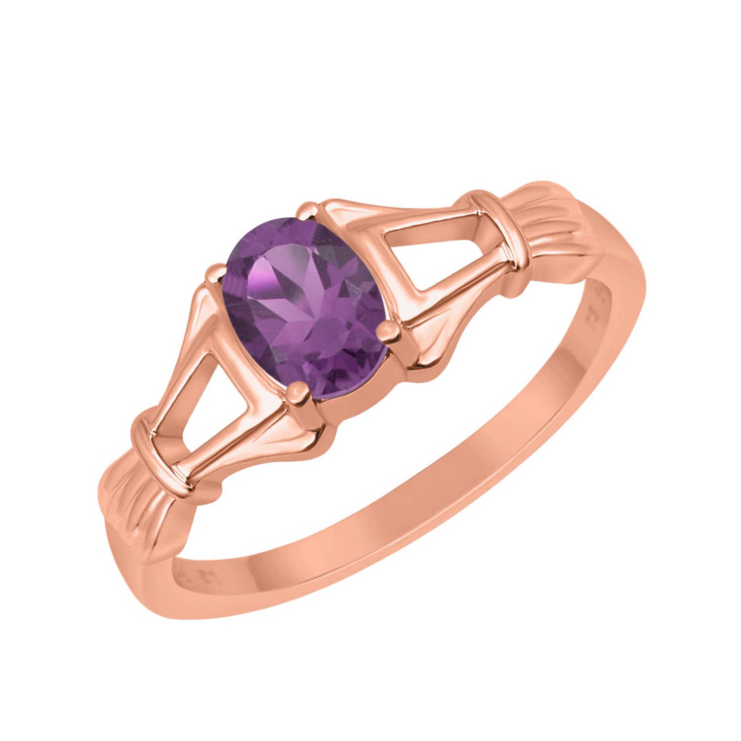 Amethyst Solitaire Wedding Ring - Sterling Silver