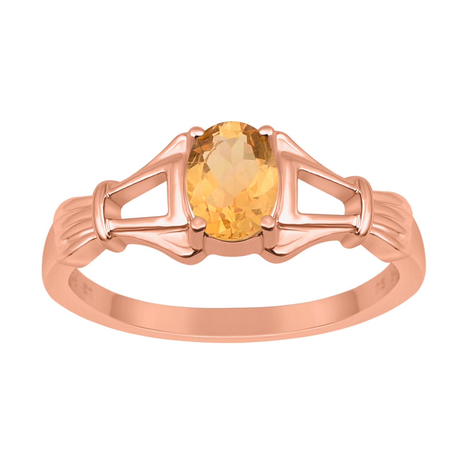 Citrine Solitaire Wedding Ring - Sterling Silver