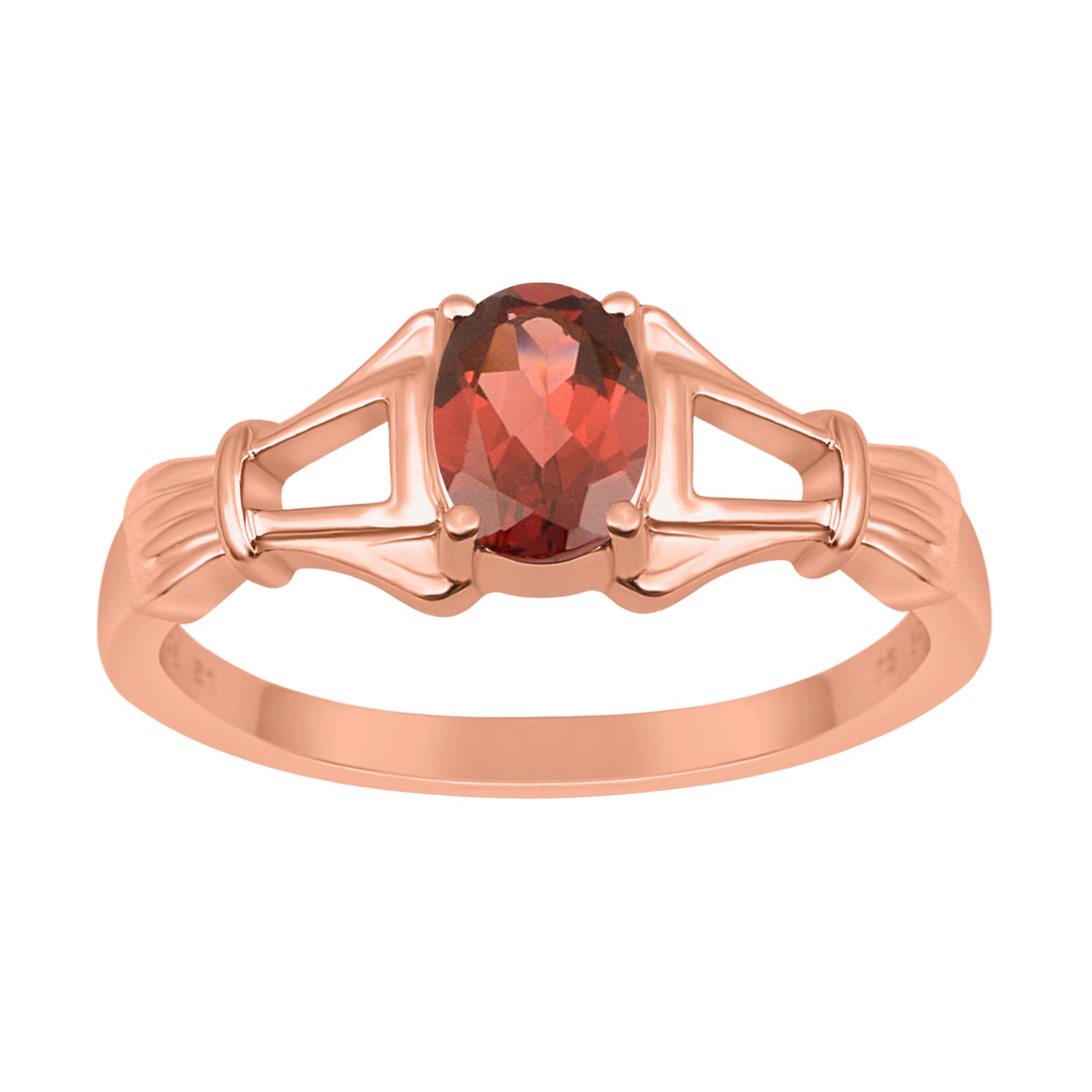 Garnet Solitaire Wedding Ring - Sterling Silver