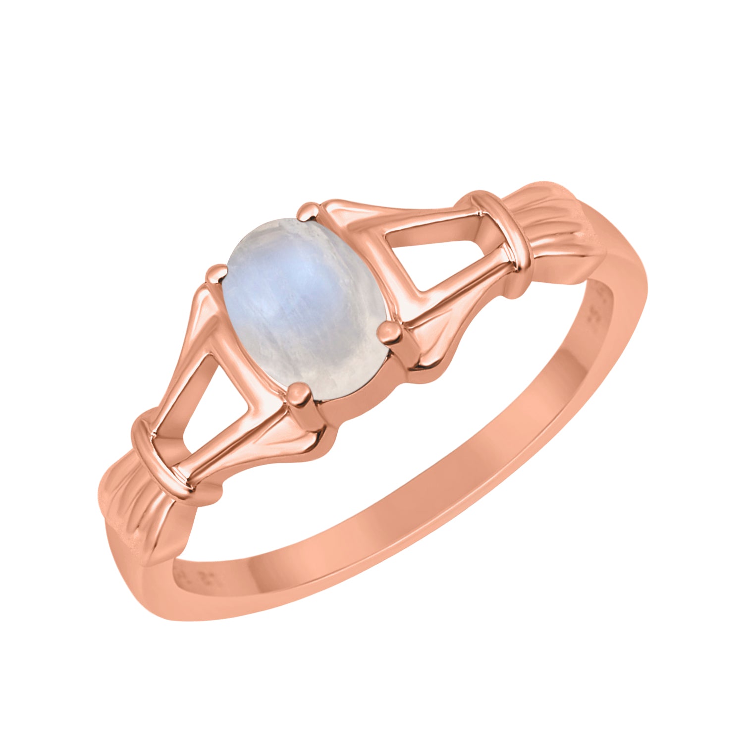 Moonstone Solitaire Wedding Ring - Sterling Silver
