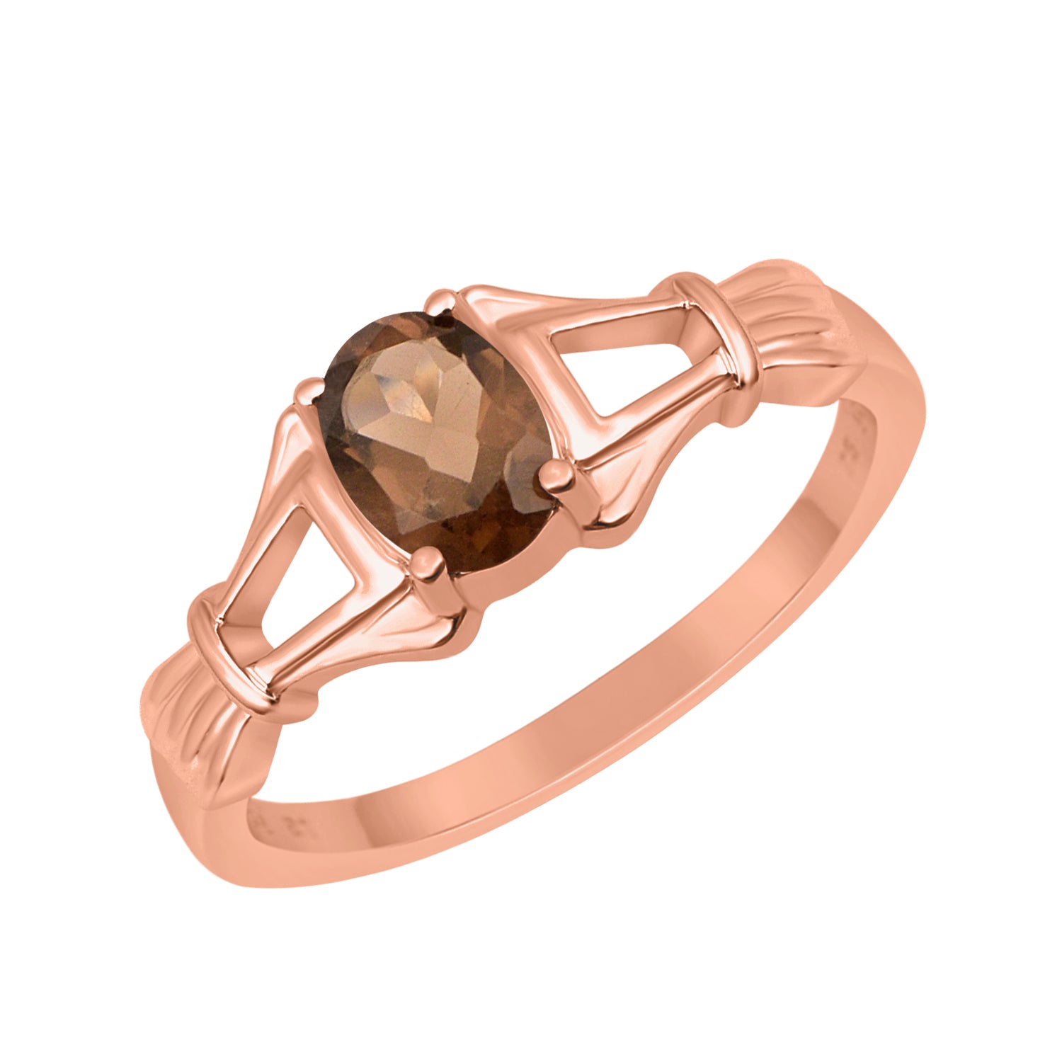 Smoky Quartz Solitaire Wedding Ring - Sterling Silver