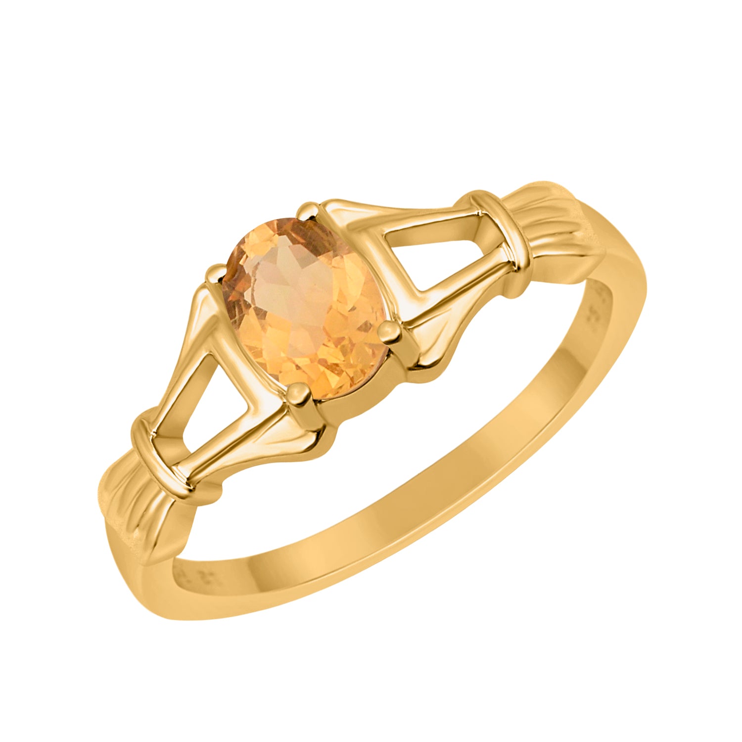 Citrine Solitaire Wedding Ring - Sterling Silver