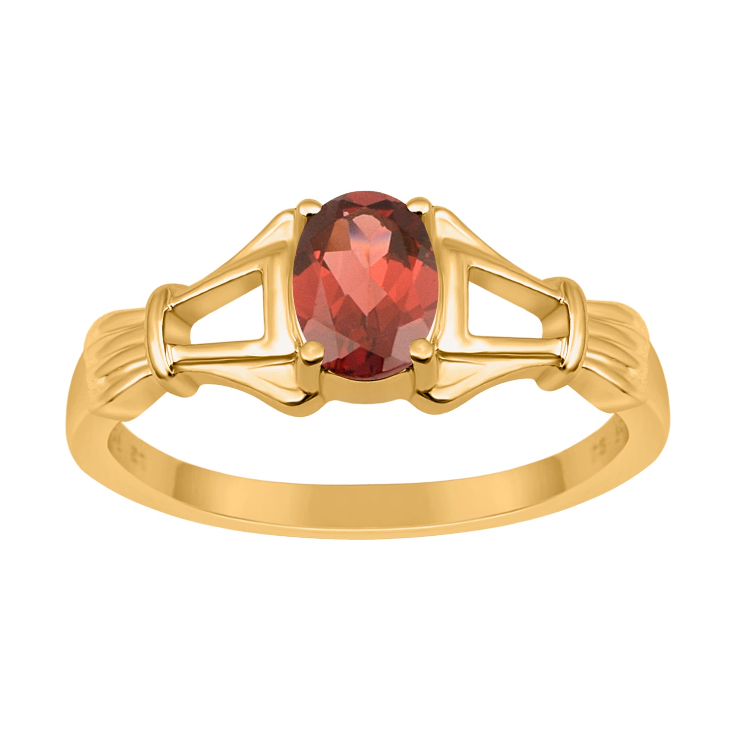 Garnet Solitaire Wedding Ring - Sterling Silver