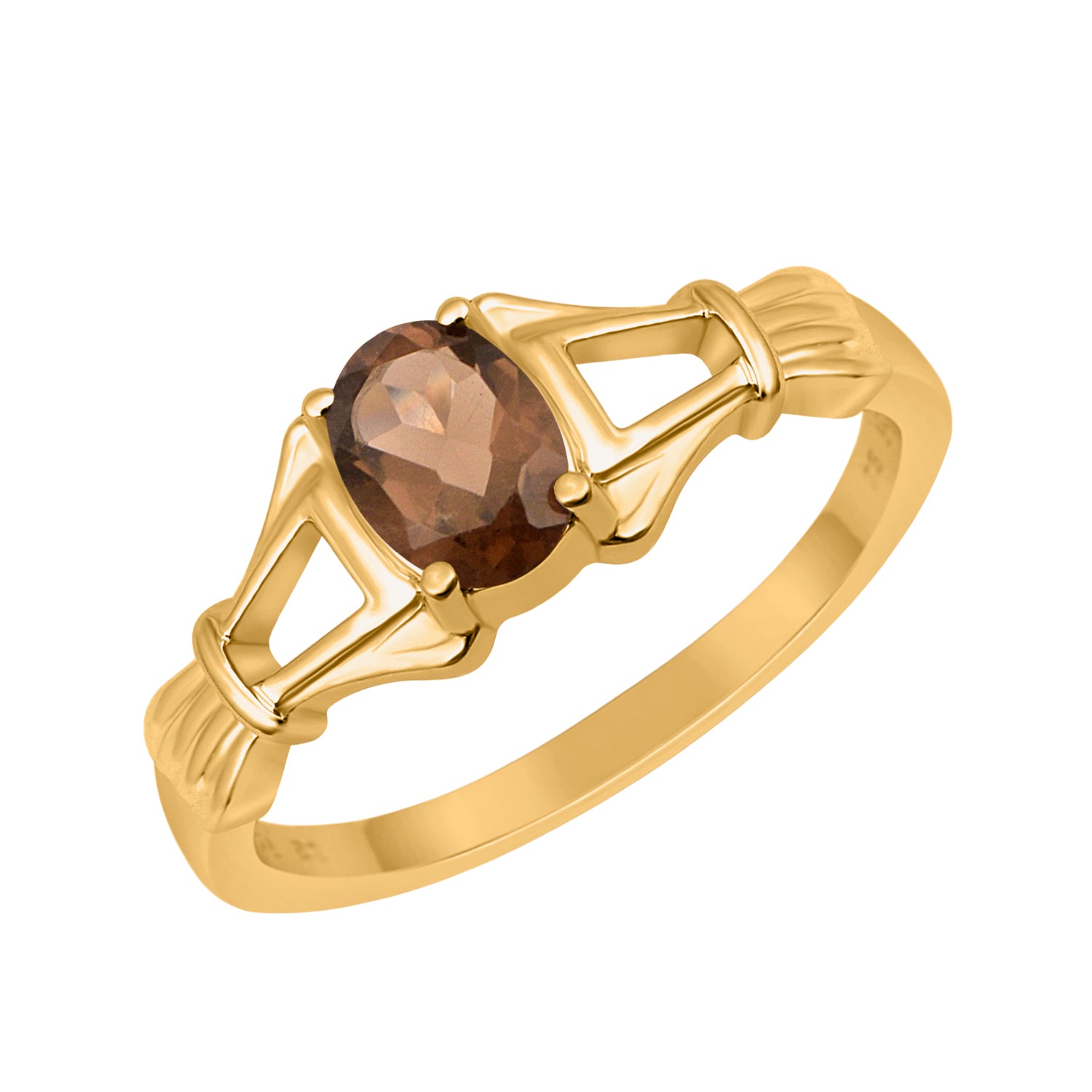 Smoky Quartz Solitaire Wedding Ring - Sterling Silver