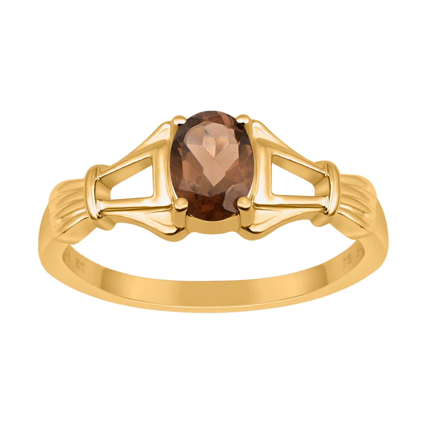 Smoky Quartz Solitaire Wedding Ring - Sterling Silver
