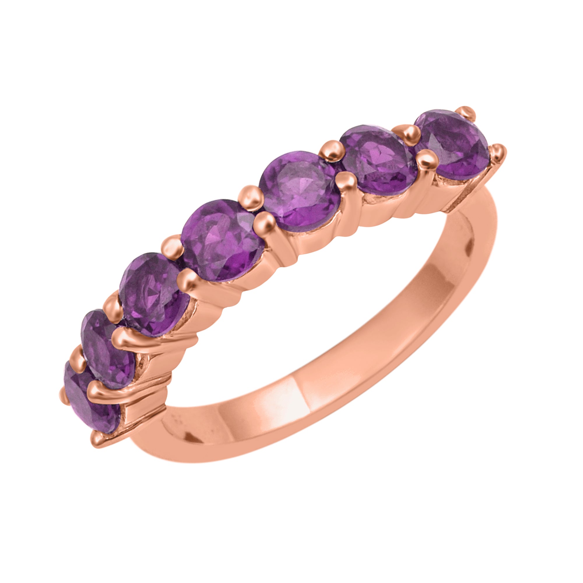 Amethyst 7-Stone Round Half Eternity Ring-Sterling Silver