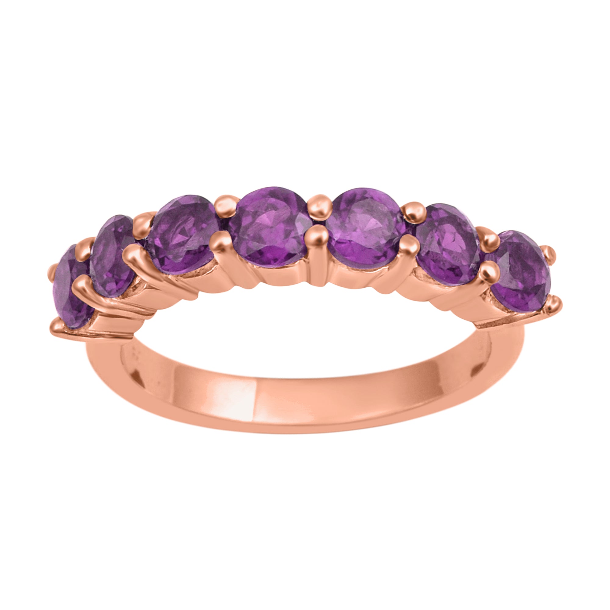 Amethyst 7-Stone Round Half Eternity Ring-Sterling Silver
