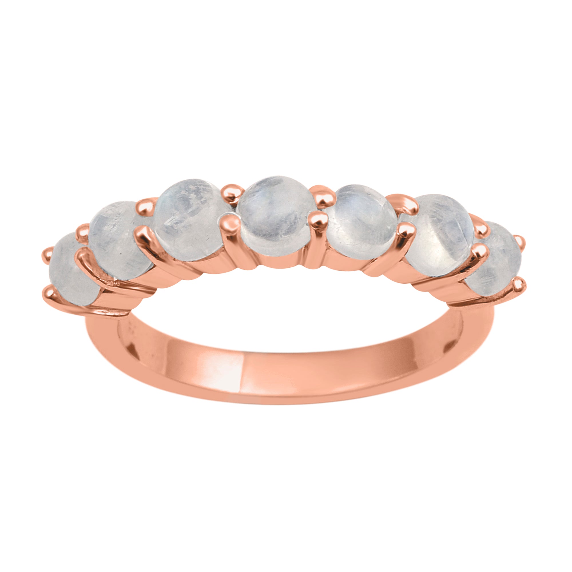 Moonstone 7-Stone Round Half Eternity Ring-Sterling Silver