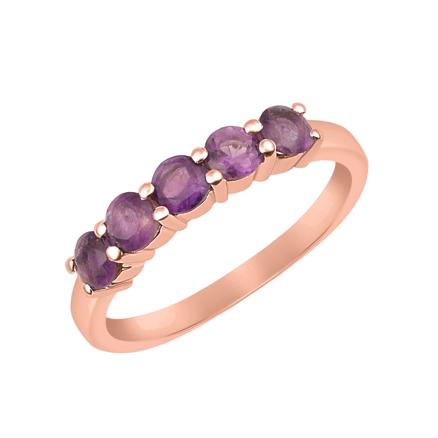 Amethyst Five Stone Stackable Ring - Sterling Silver