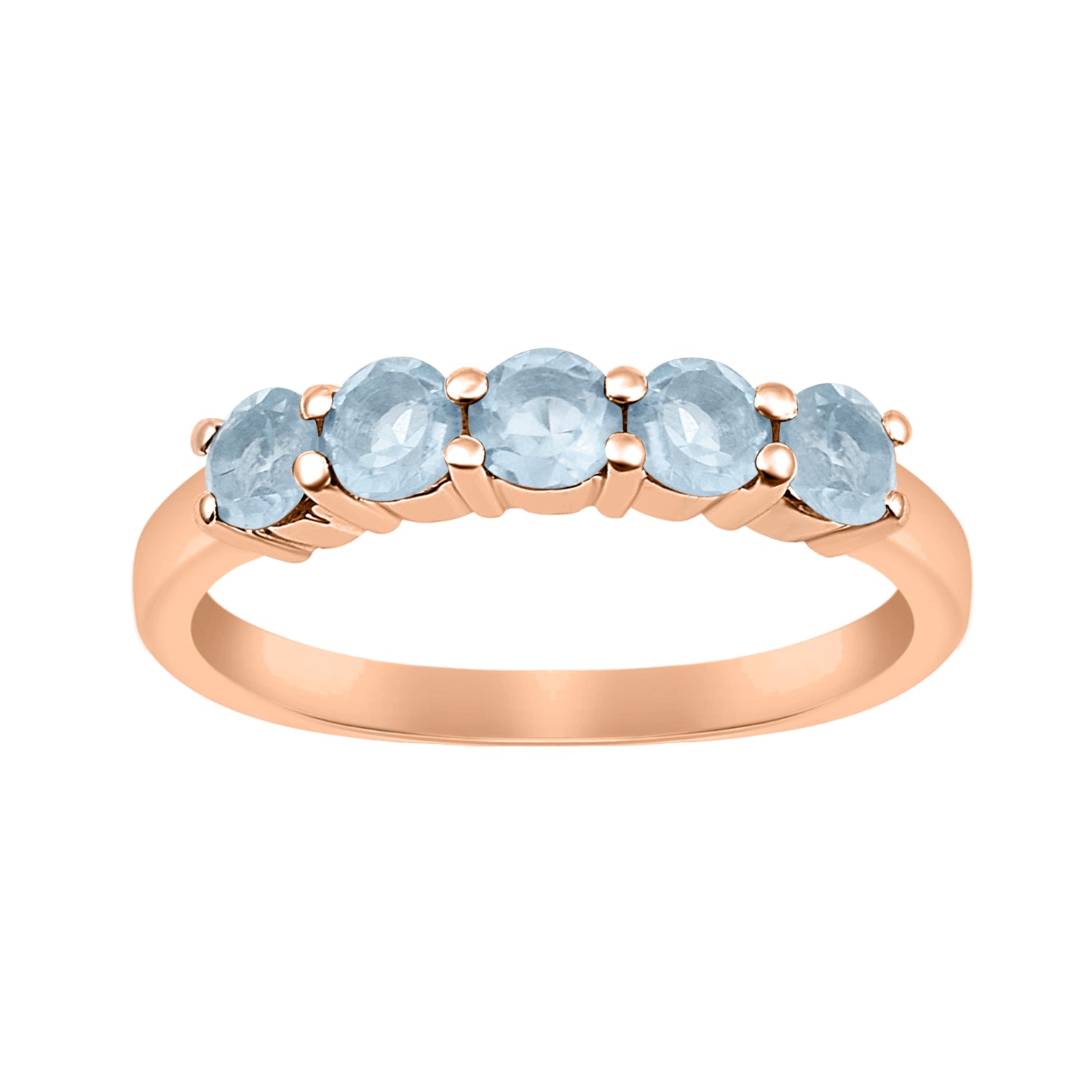 Aquamarine Five Stone Eternity Ring - Sterling Silver