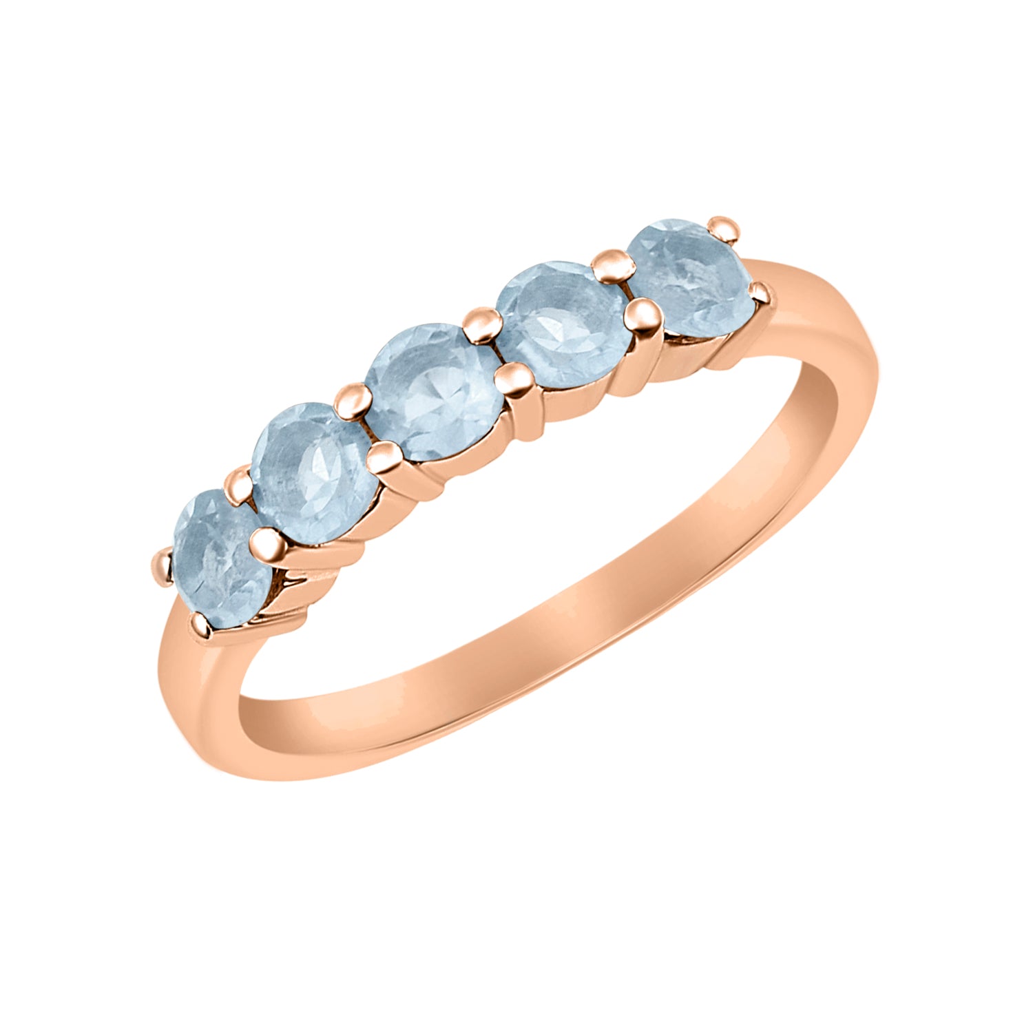 Aquamarine Five Stone Eternity Ring - Sterling Silver