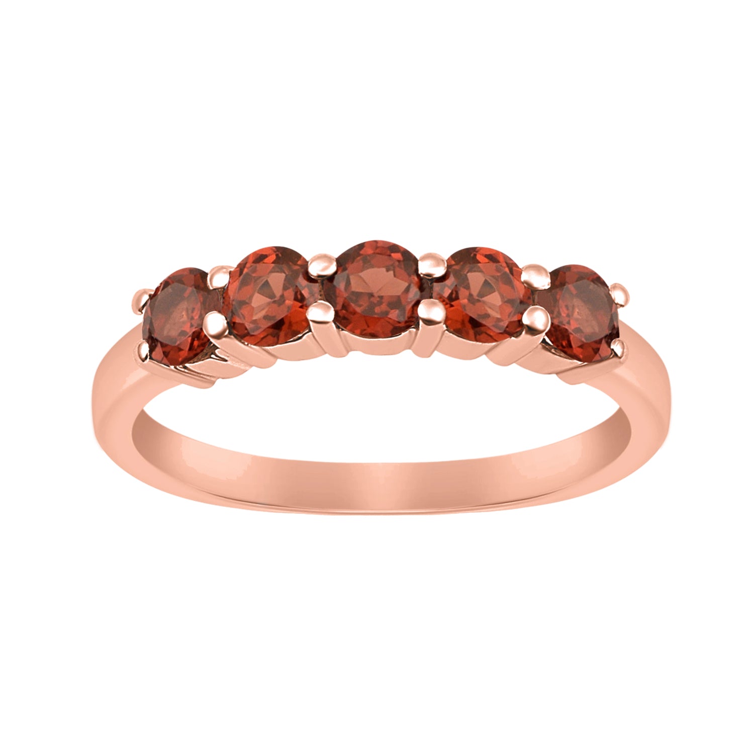 Garnet Five Stone Stackable Ring - Sterling Silver